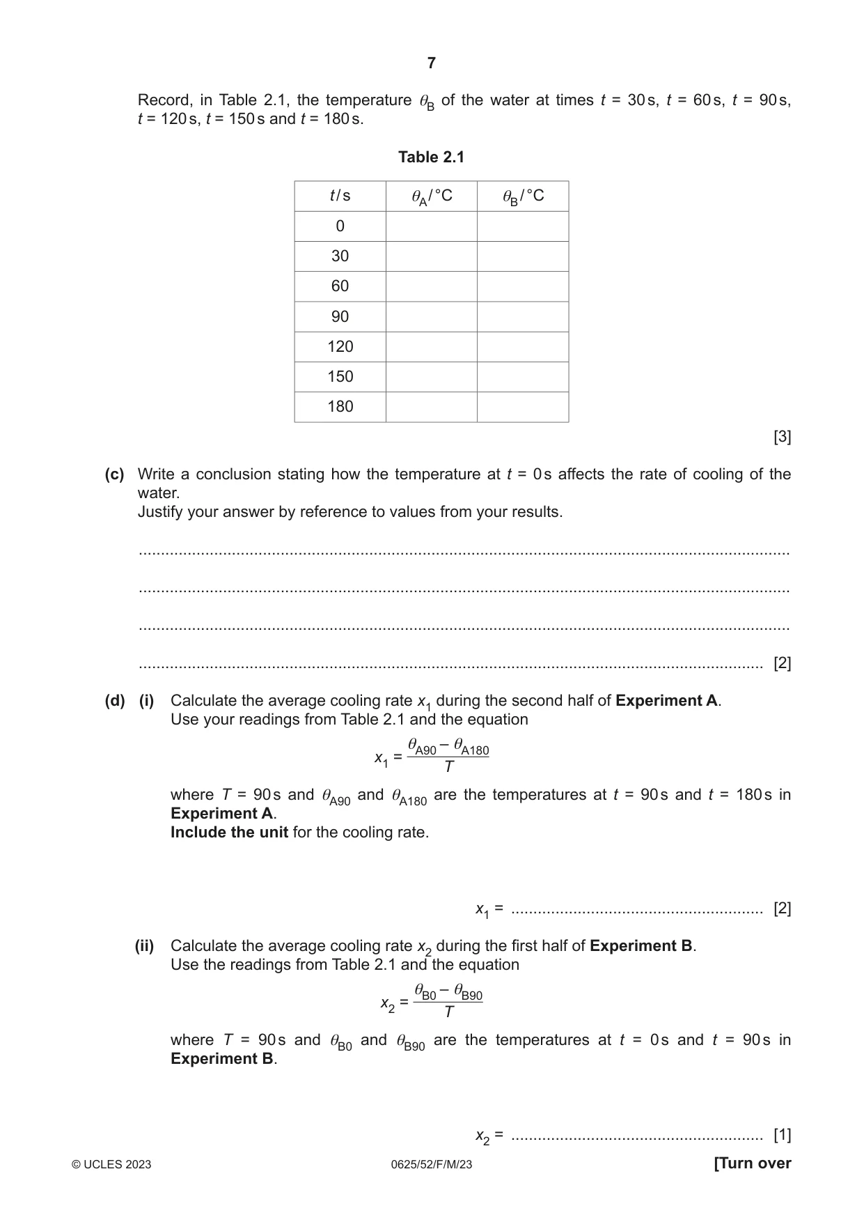 Cambridge IGCSE Physics 0625 2023 Feb/March Paper 5 · Variant 2 question paper, page 7 of 16