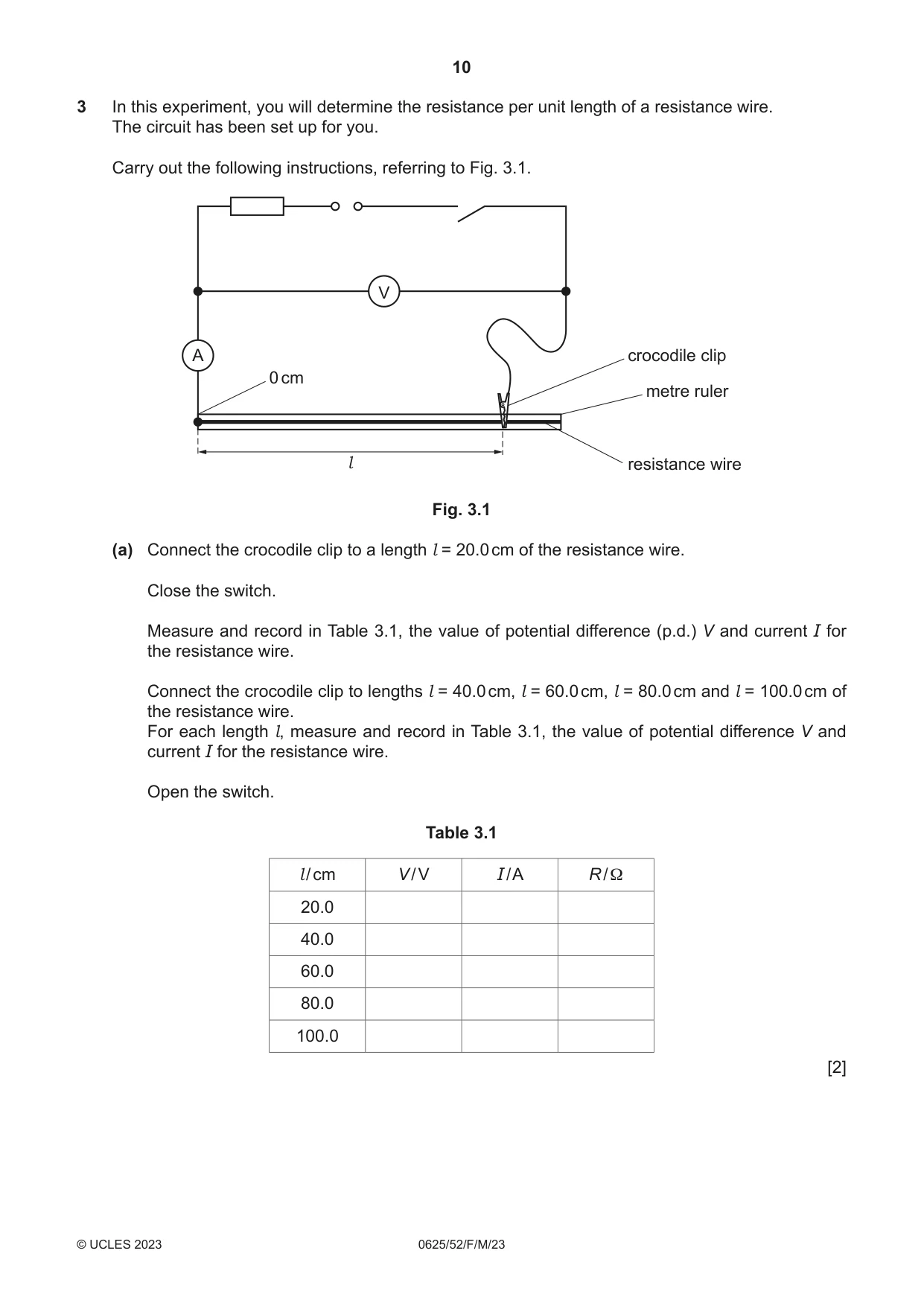 Cambridge IGCSE Physics 0625 2023 Feb/March Paper 5 · Variant 2 question paper, page 10 of 16