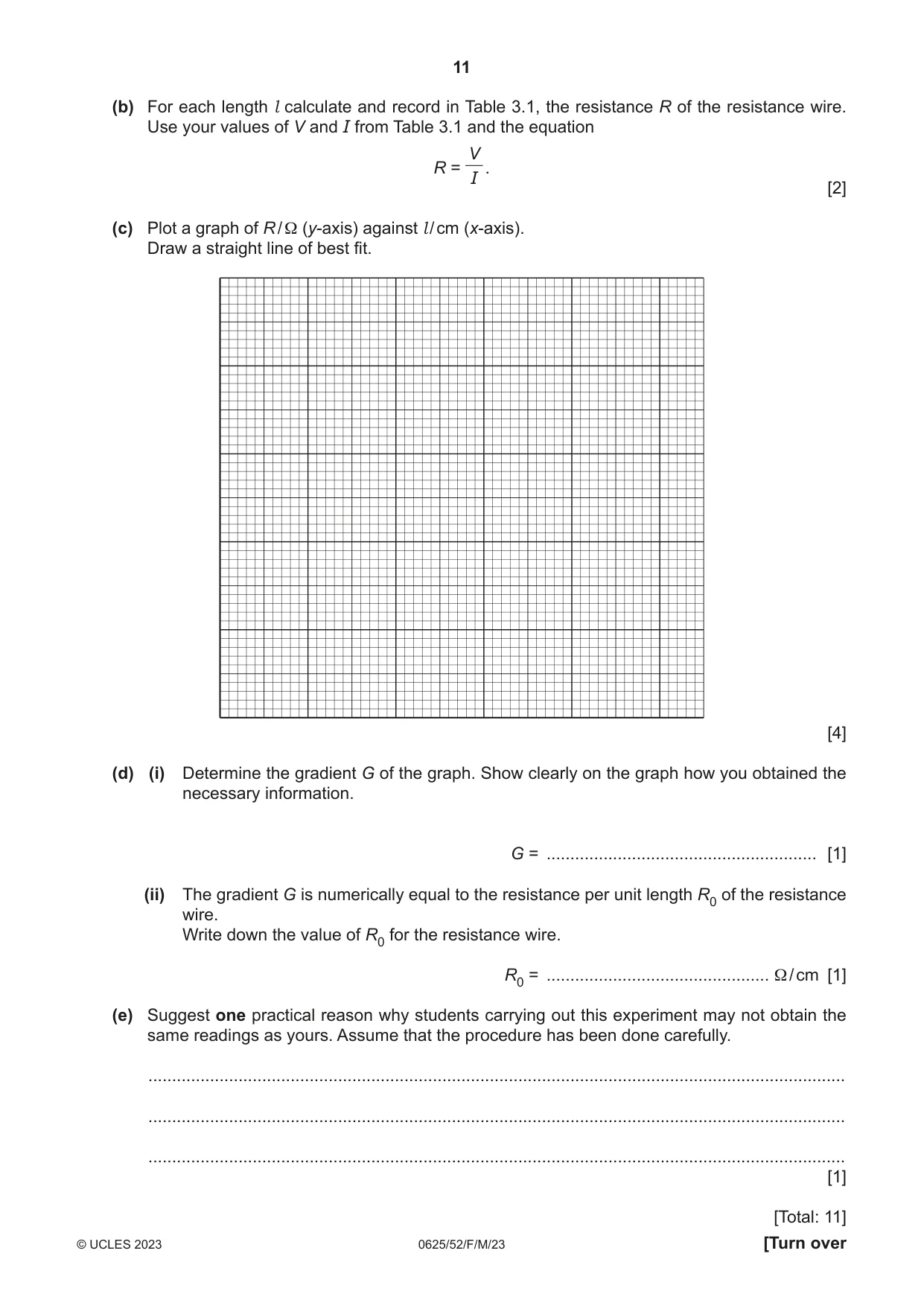 Cambridge IGCSE Physics 0625 2023 Feb/March Paper 5 · Variant 2 question paper, page 11 of 16