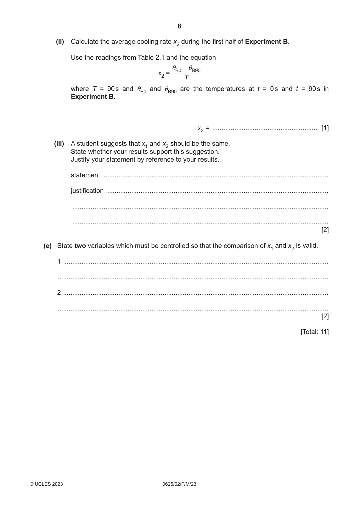 Cambridge IGCSE Physics 0625 2023 Feb/March Paper 6 · Variant 2 question paper, page 8 of 16