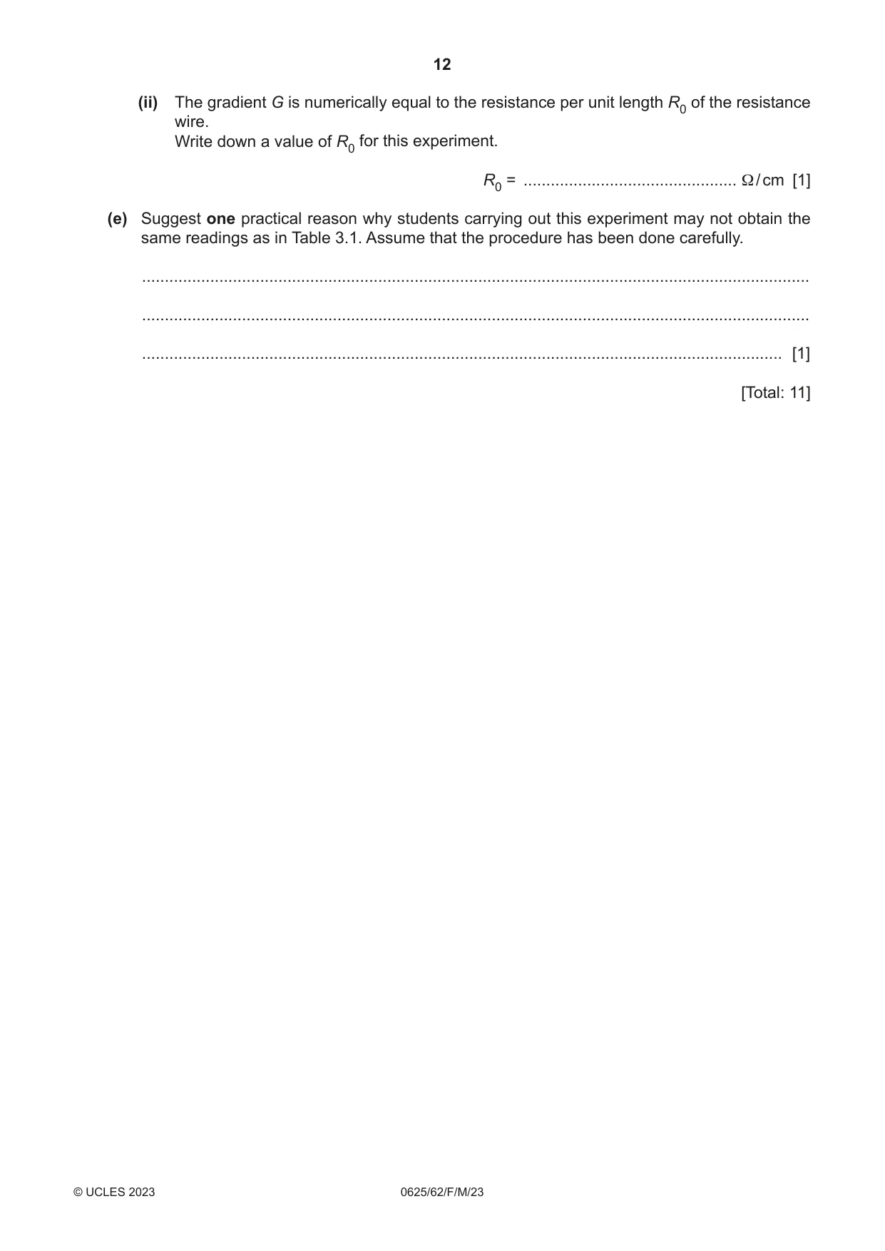Cambridge IGCSE Physics 0625 2023 Feb/March Paper 6 · Variant 2 question paper, page 12 of 16