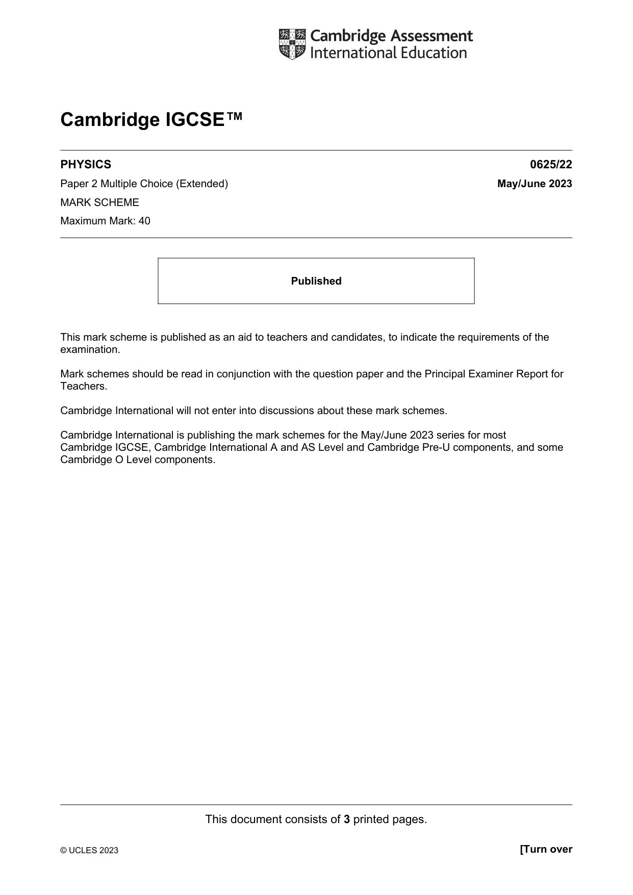 Mark scheme, page 1 of 3