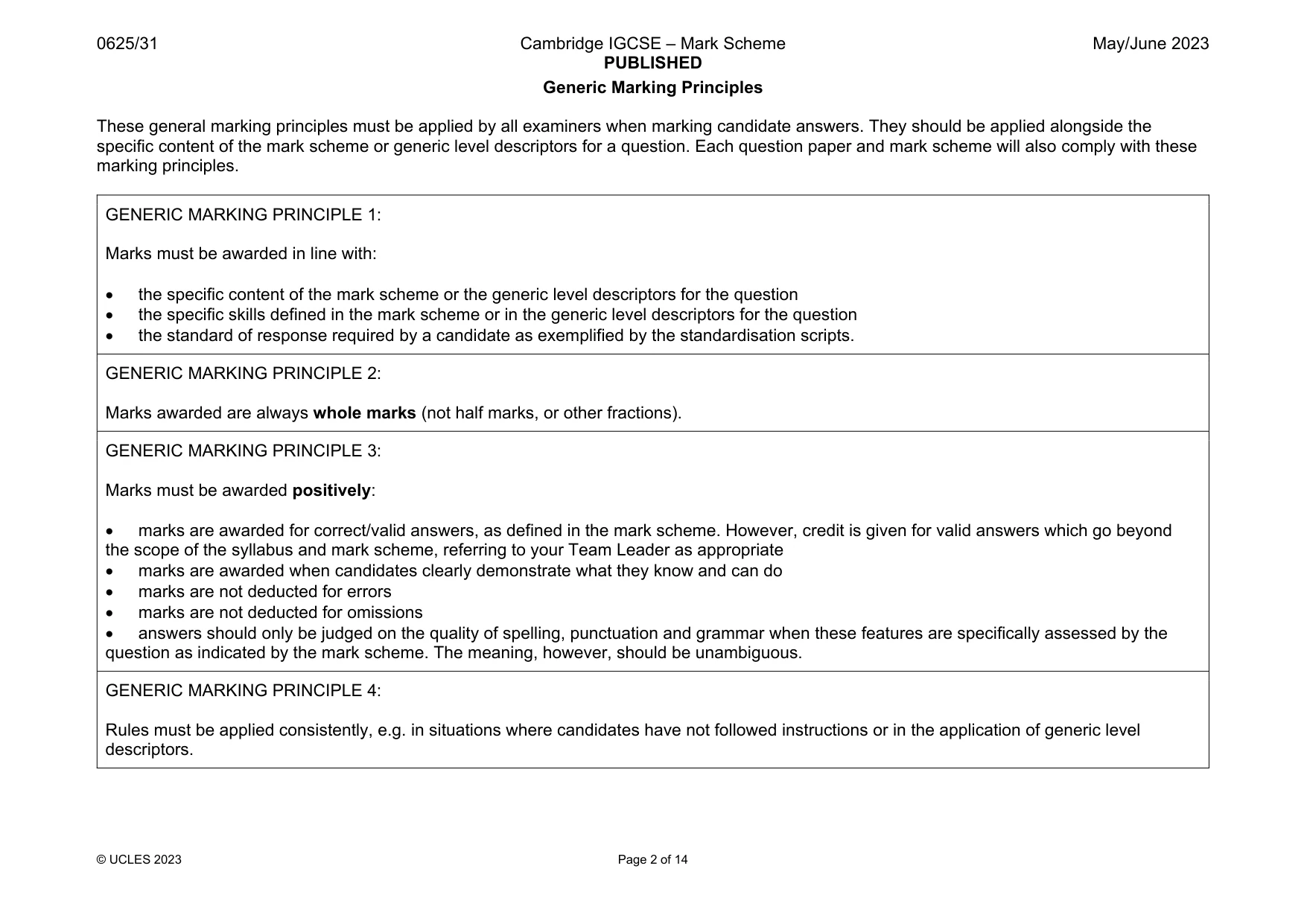 Mark scheme, page 2 of 14
