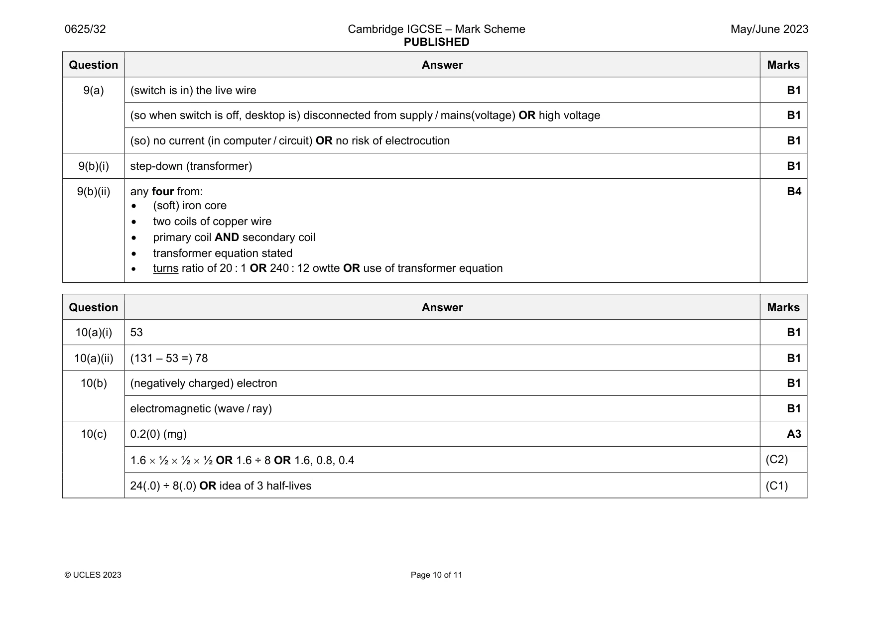 Mark scheme, page 10 of 11
