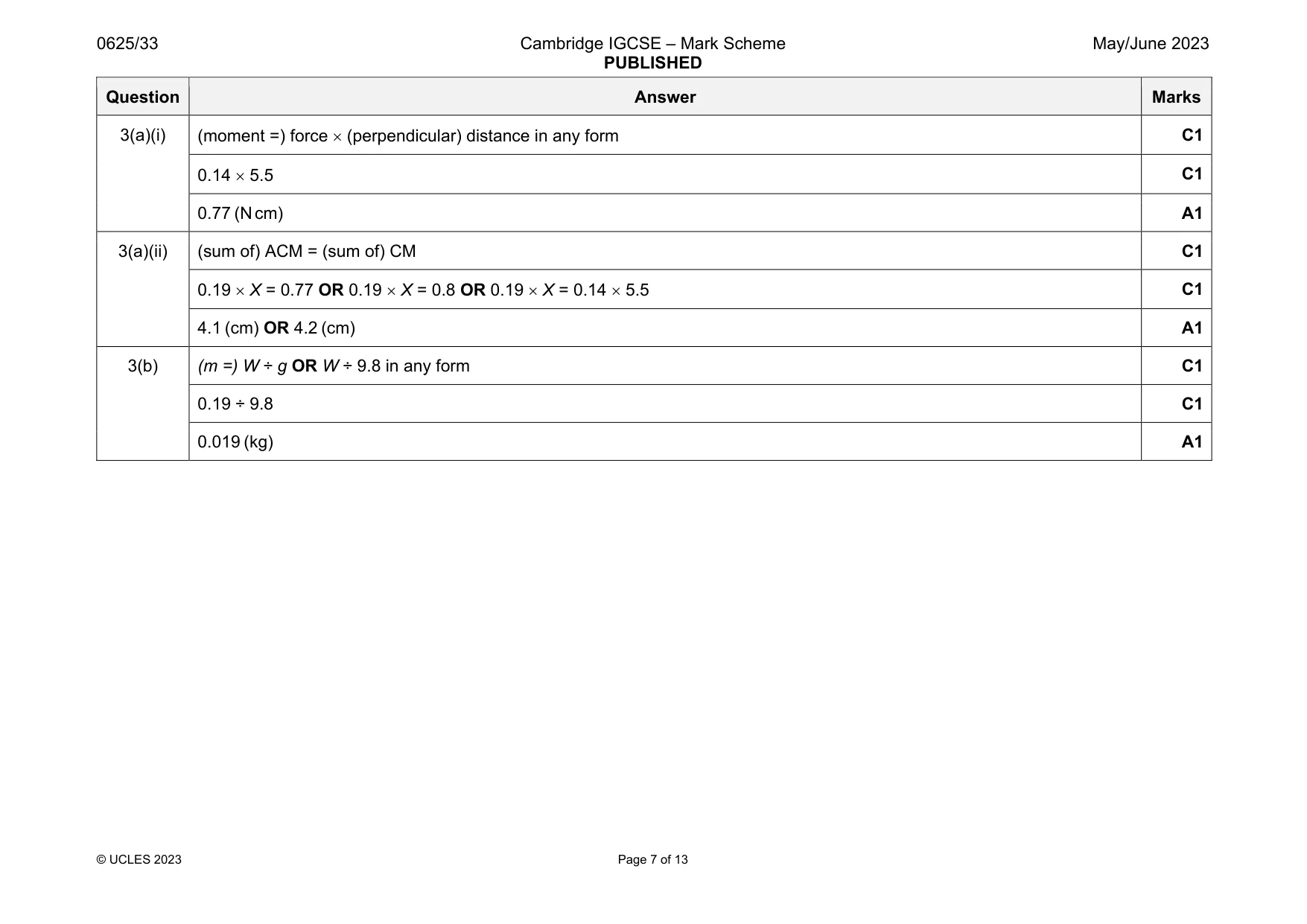 Mark scheme, page 7 of 13
