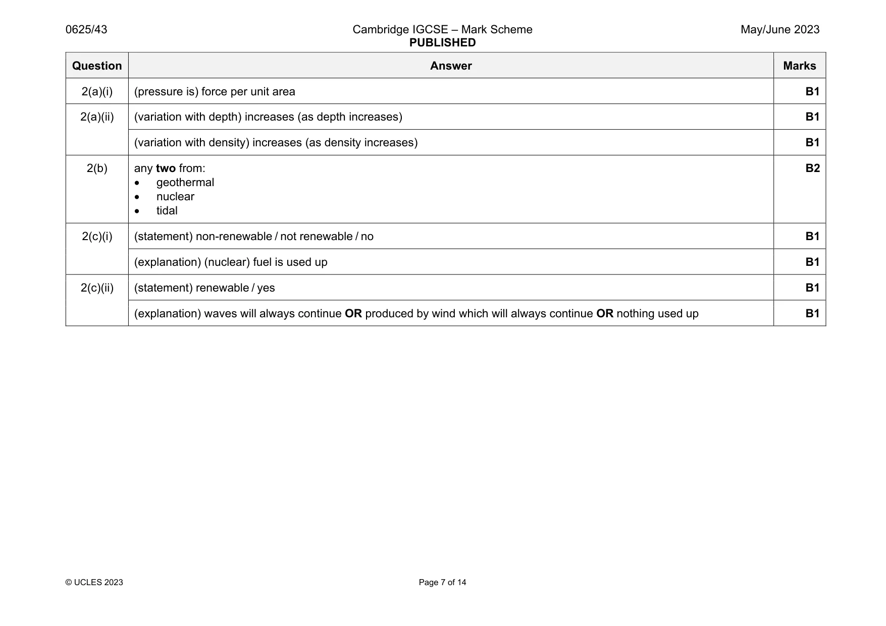 Mark scheme, page 7 of 14