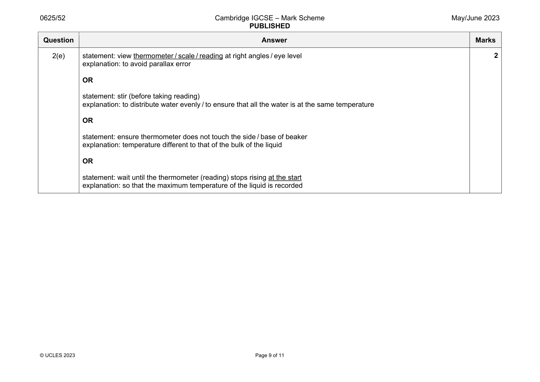 Mark scheme, page 9 of 11