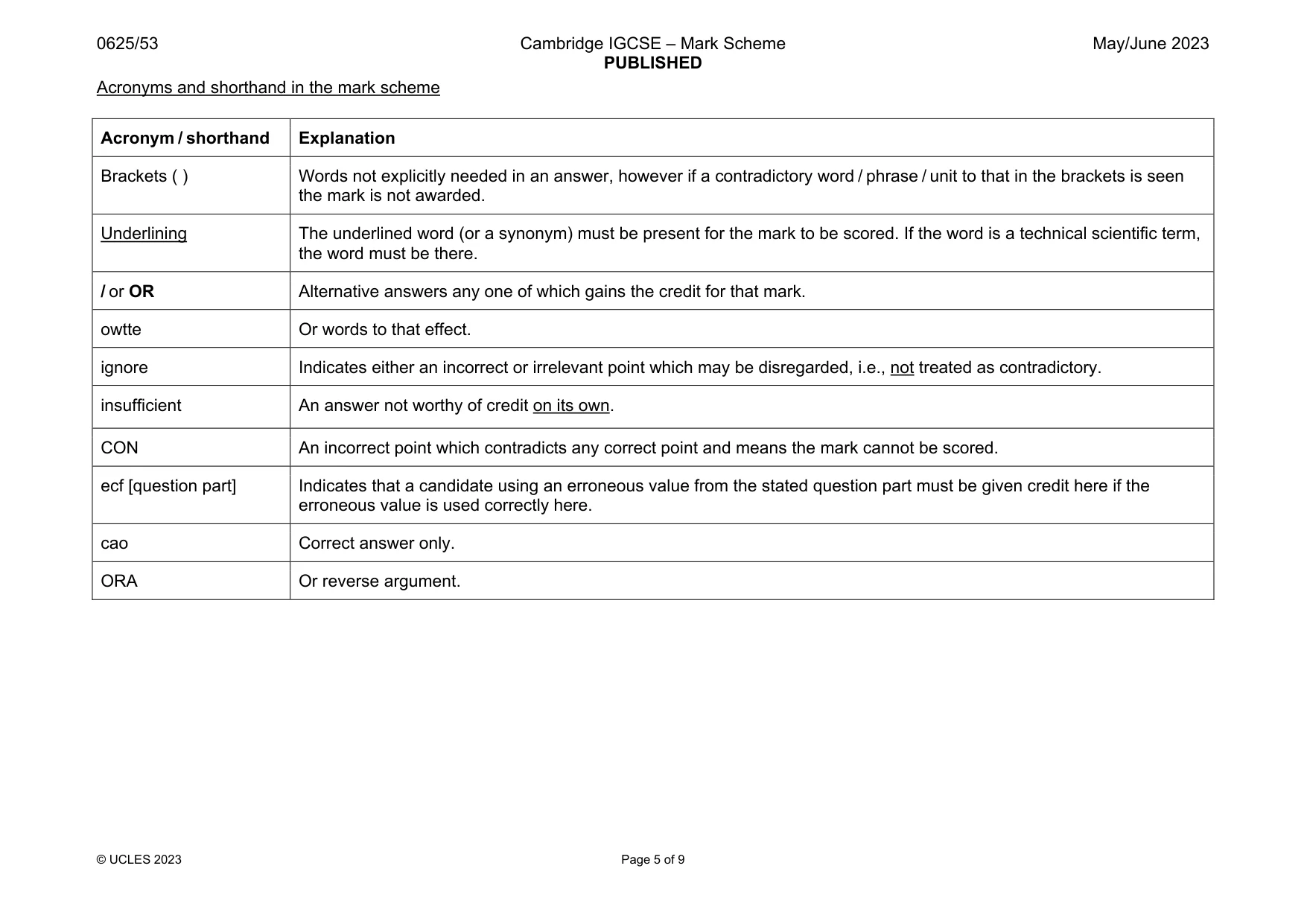 Mark scheme, page 5 of 9