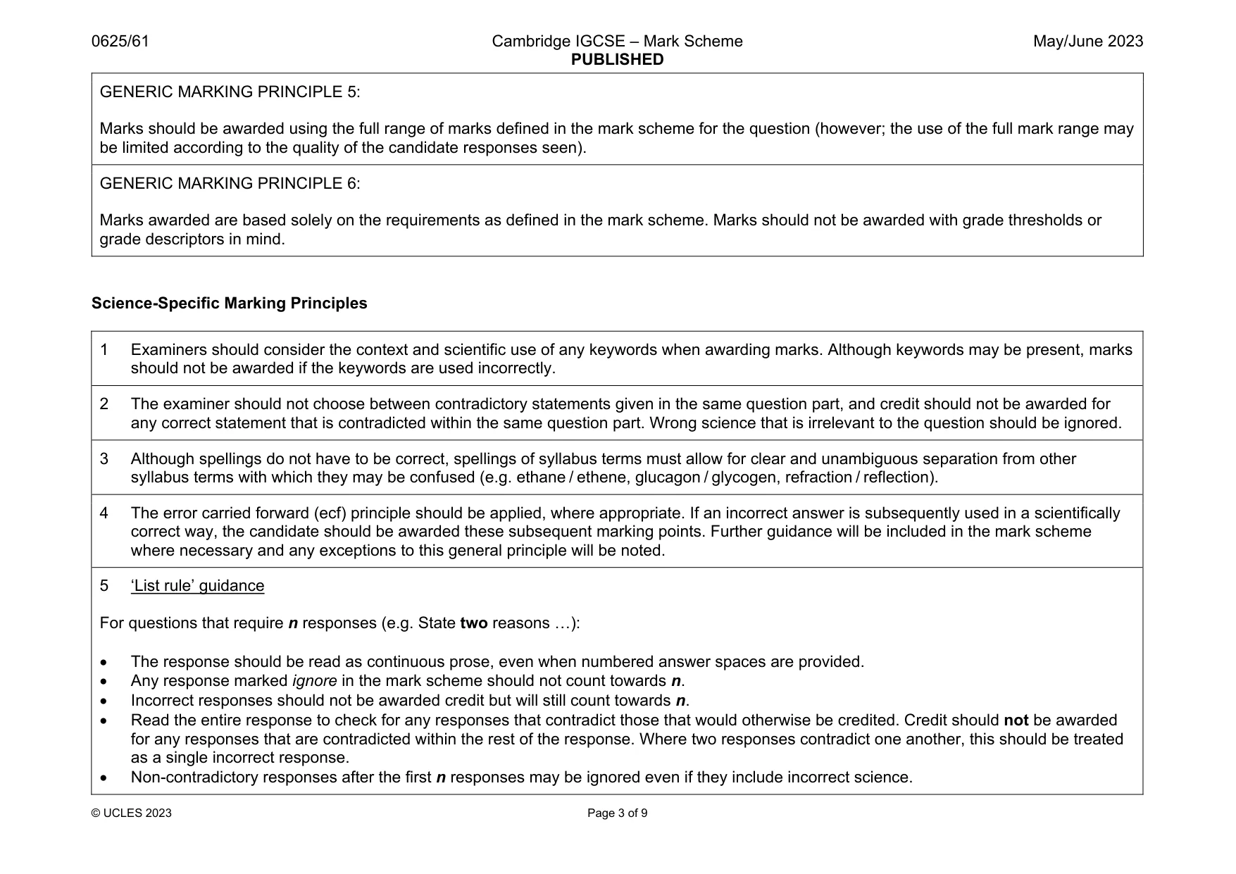 Mark scheme, page 3 of 9