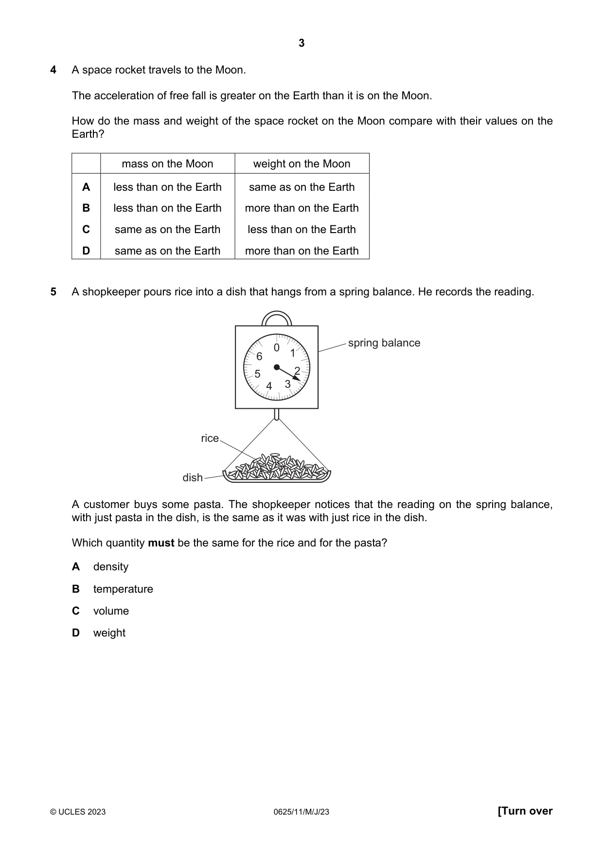 Cambridge IGCSE Physics 0625 2023 May/June Paper 1 · Variant 1 question paper, page 3 of 16