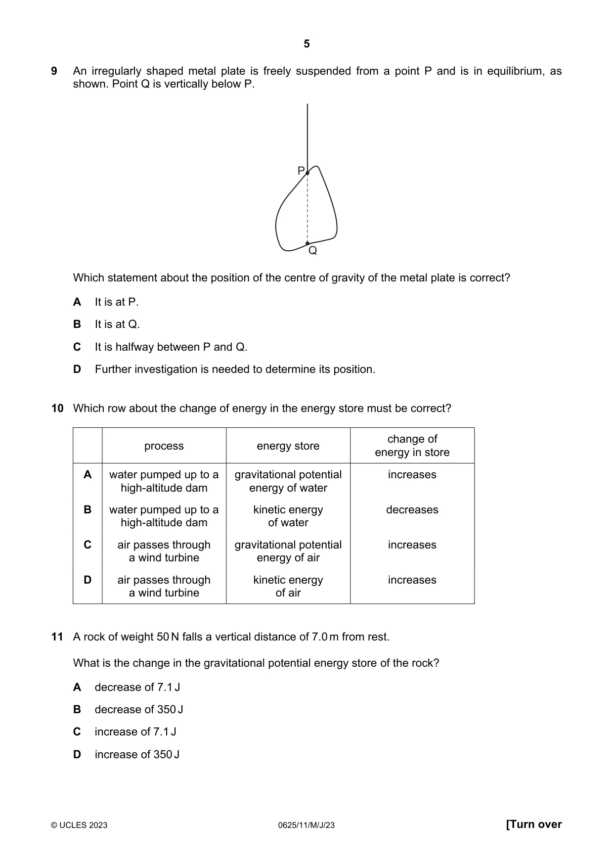 Cambridge IGCSE Physics 0625 2023 May/June Paper 1 · Variant 1 question paper, page 5 of 16