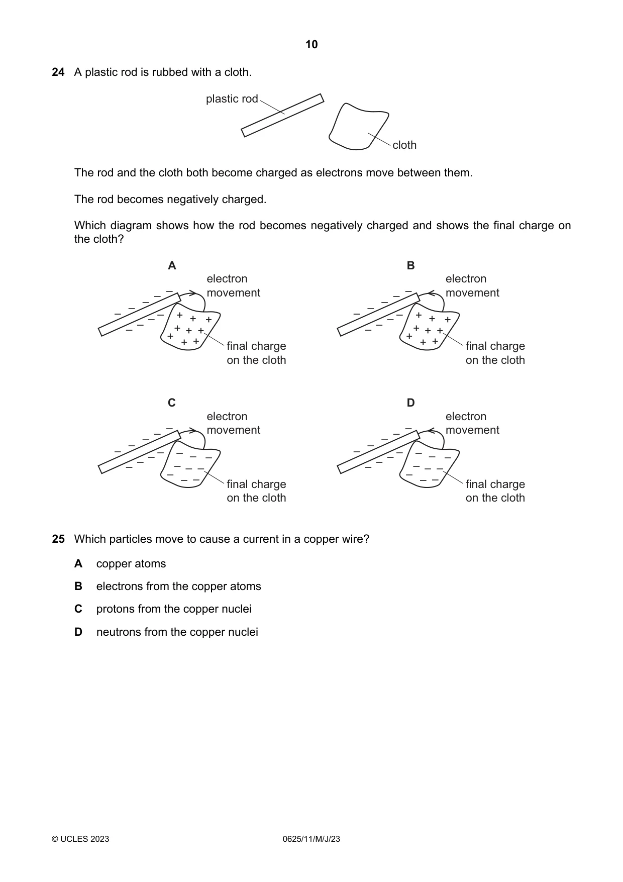 Cambridge IGCSE Physics 0625 2023 May/June Paper 1 · Variant 1 question paper, page 10 of 16