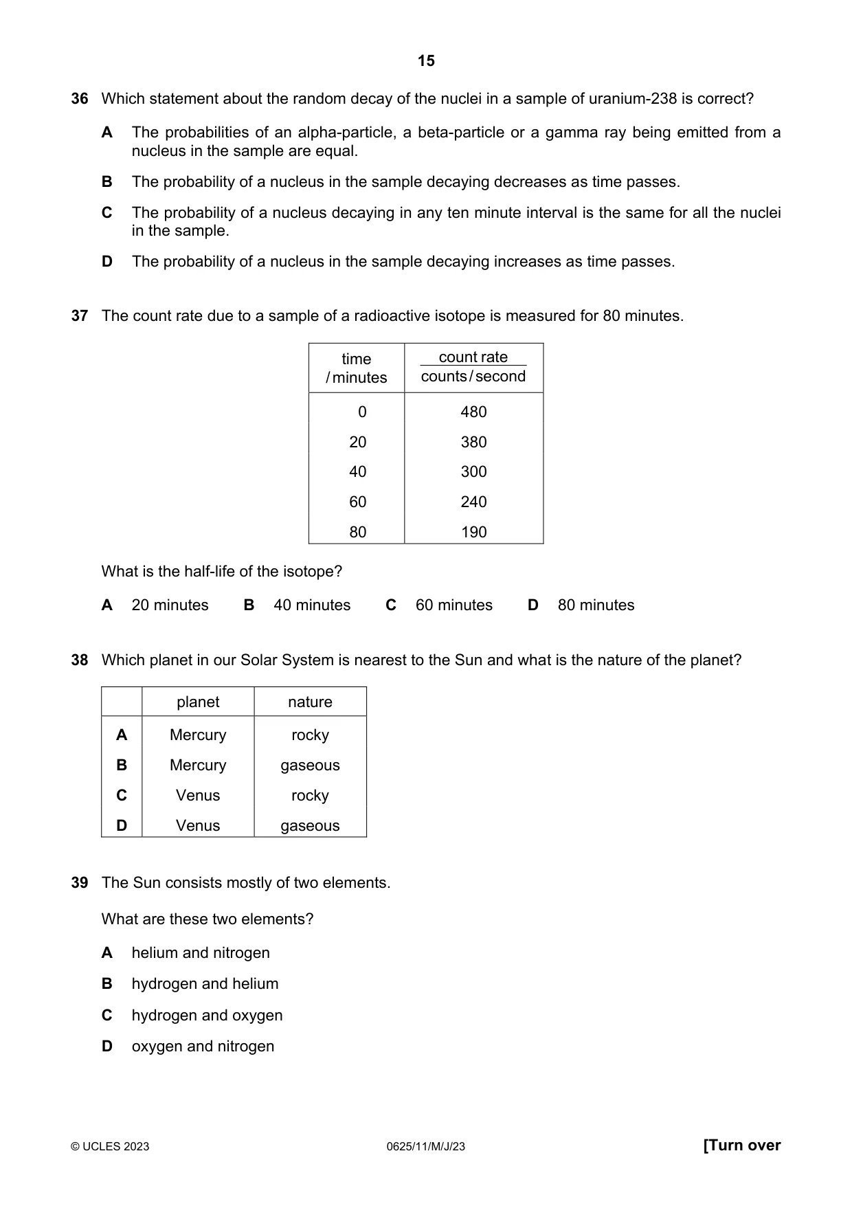 Cambridge IGCSE Physics 0625 2023 May/June Paper 1 · Variant 1 question paper, page 15 of 16