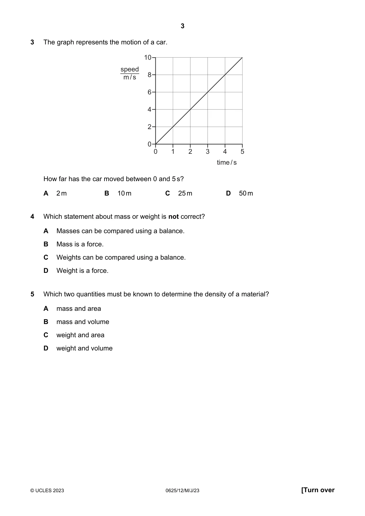 Cambridge IGCSE Physics 0625 2023 May/June Paper 1 · Variant 2 question paper, page 3 of 16
