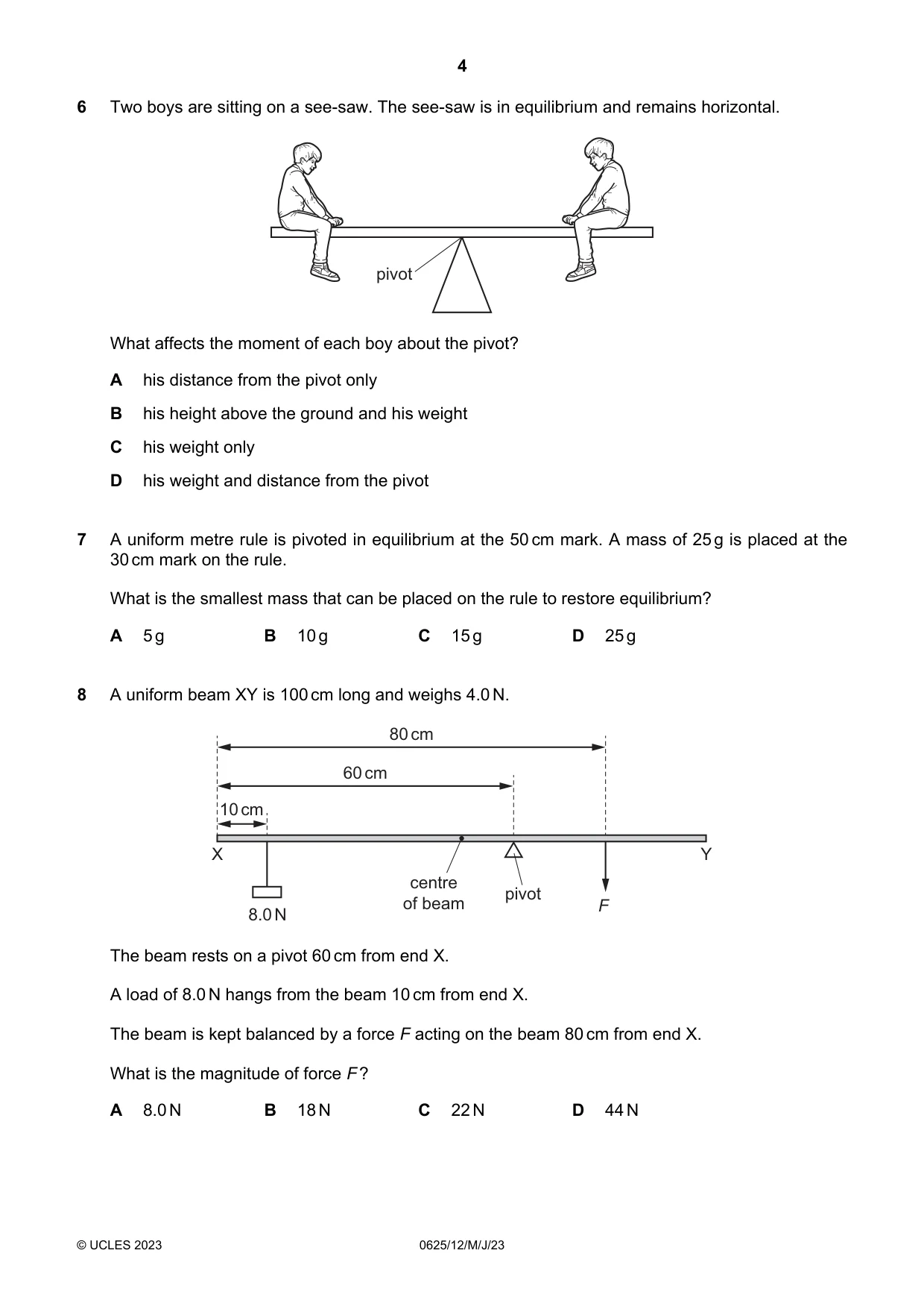 Cambridge IGCSE Physics 0625 2023 May/June Paper 1 · Variant 2 question paper, page 4 of 16