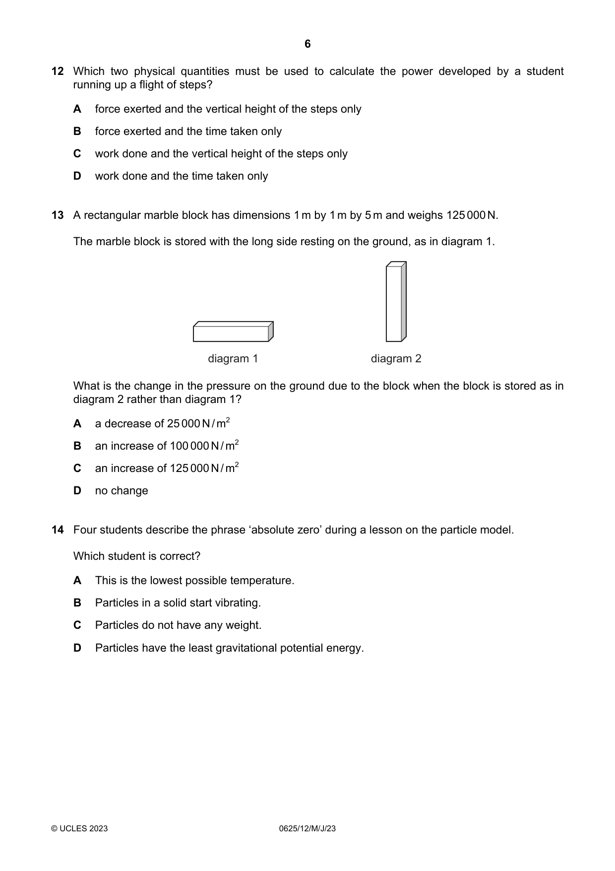 Cambridge IGCSE Physics 0625 2023 May/June Paper 1 · Variant 2 question paper, page 6 of 16
