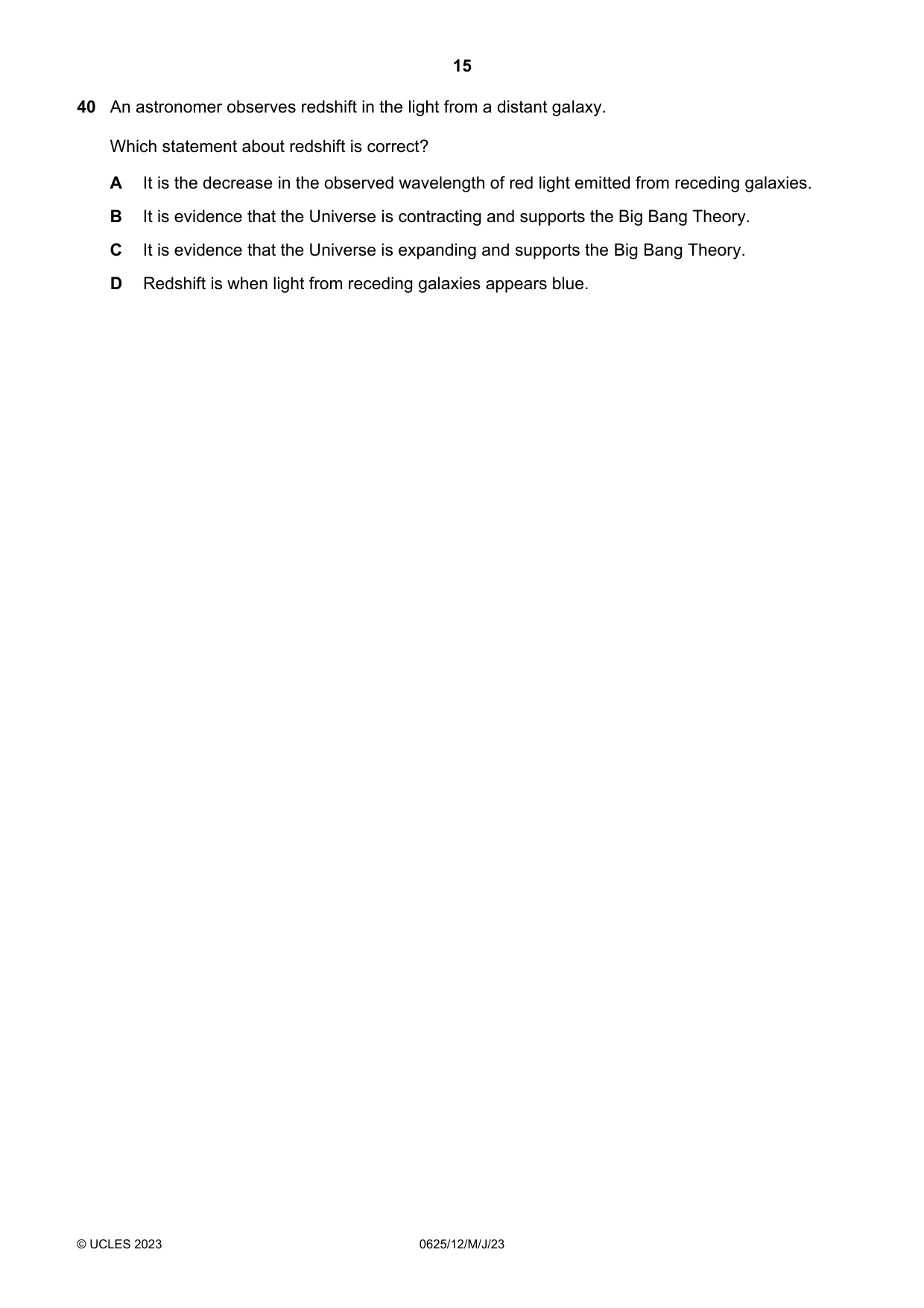 Cambridge IGCSE Physics 0625 2023 May/June Paper 1 · Variant 2 question paper, page 15 of 16