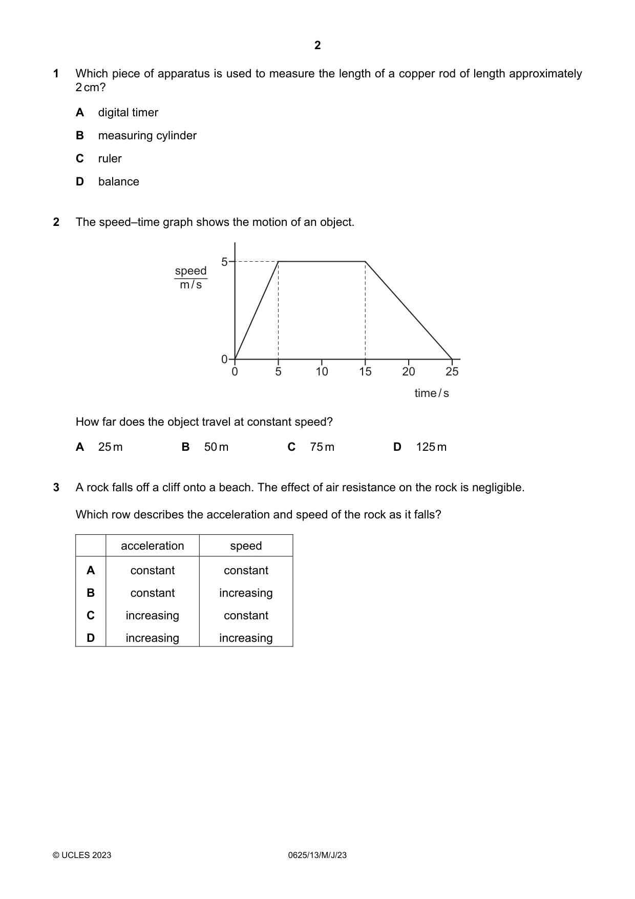 Cambridge IGCSE Physics 0625 2023 May/June Paper 1 · Variant 3 question paper, page 2 of 16