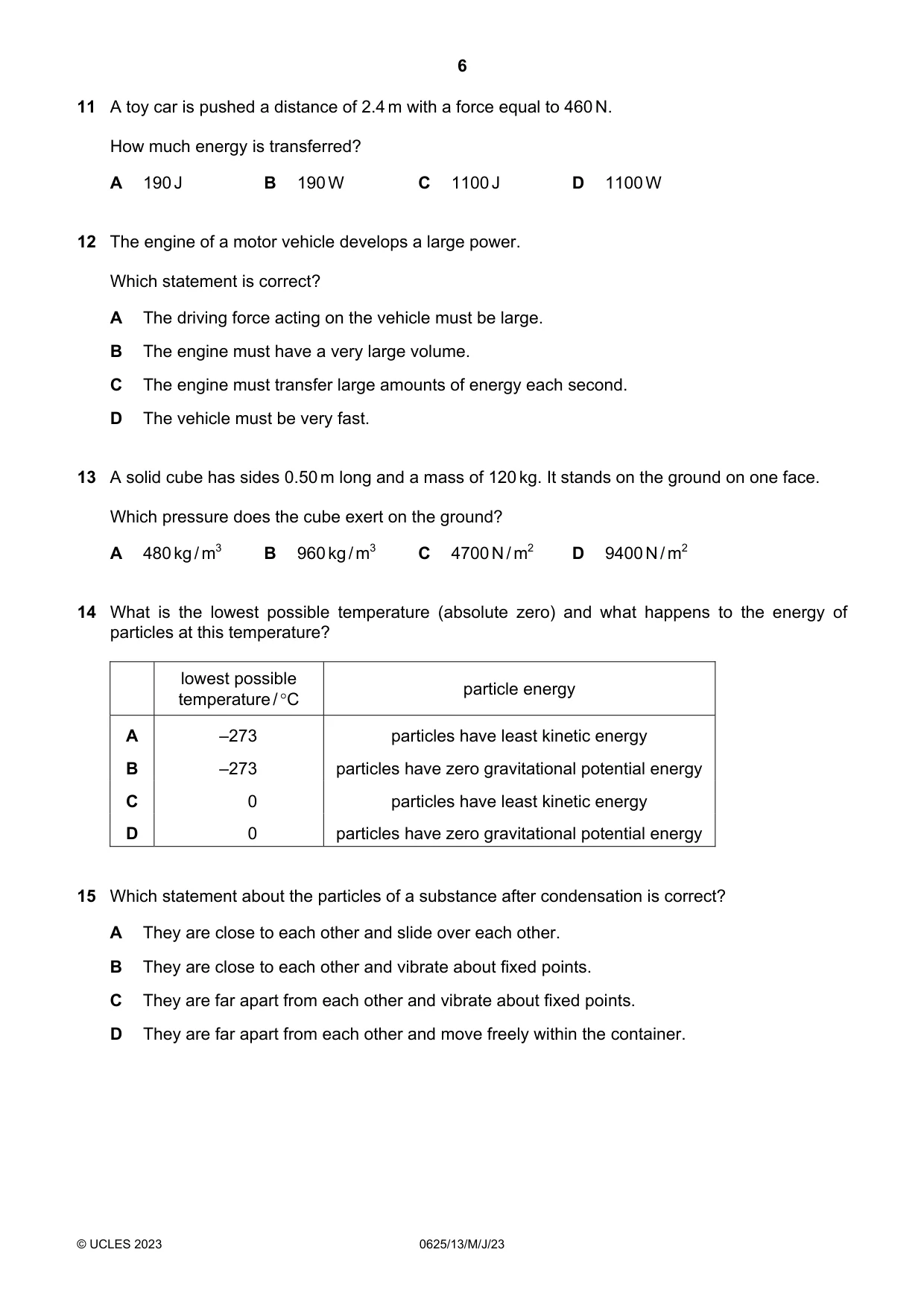 Cambridge IGCSE Physics 0625 2023 May/June Paper 1 · Variant 3 question paper, page 6 of 16