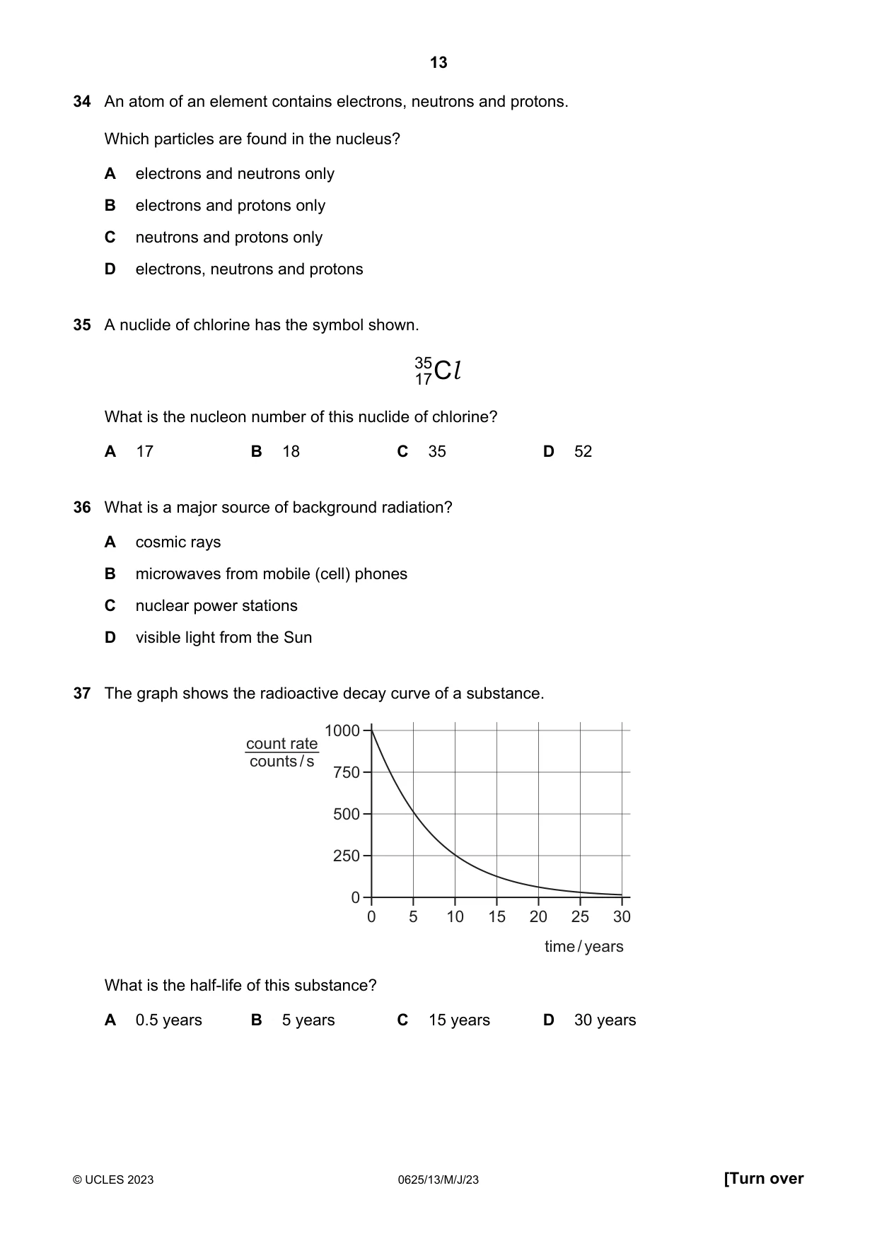 Cambridge IGCSE Physics 0625 2023 May/June Paper 1 · Variant 3 question paper, page 13 of 16