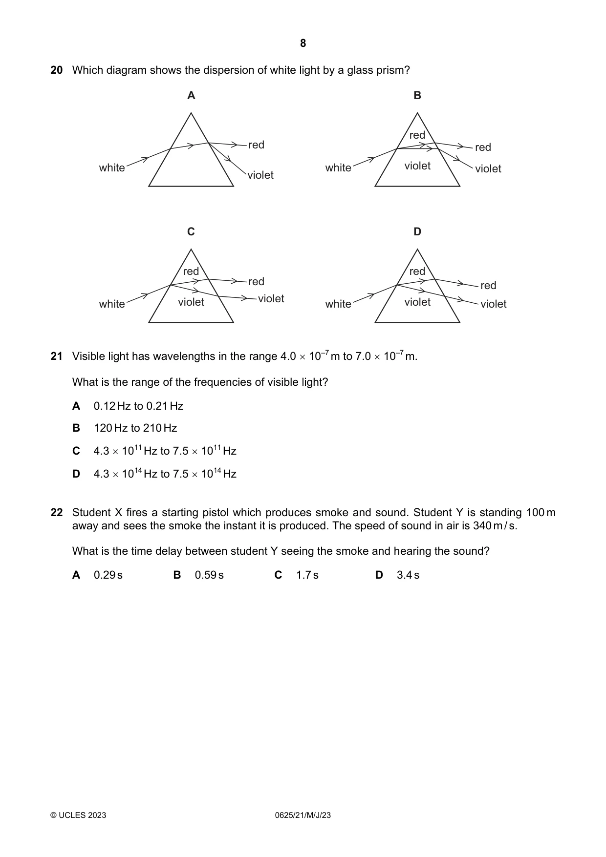 Cambridge IGCSE Physics 0625 2023 May/June Paper 2 · Variant 1 question paper, page 8 of 16