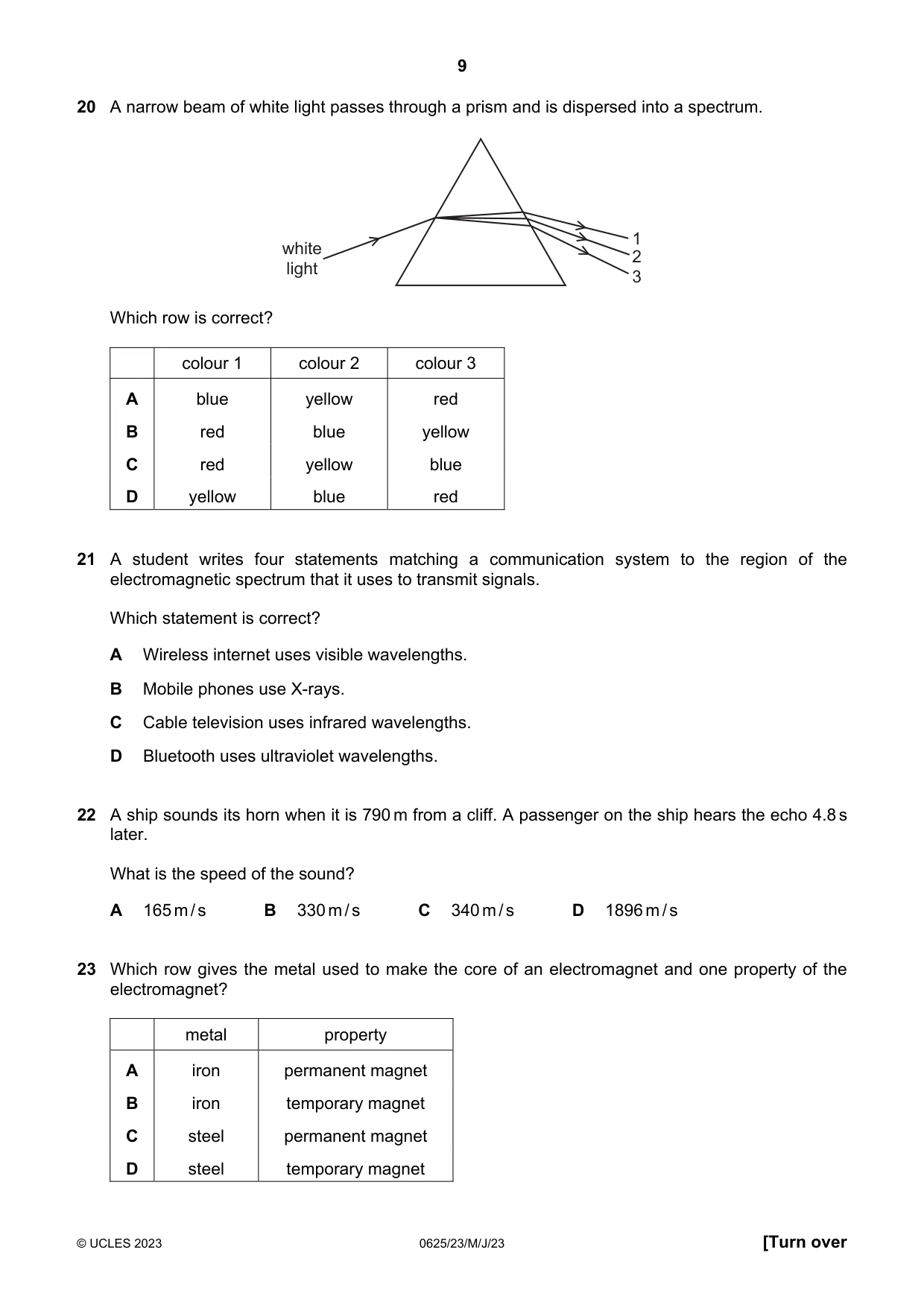 Cambridge IGCSE Physics 0625 2023 May/June Paper 2 · Variant 3 question paper, page 9 of 16
