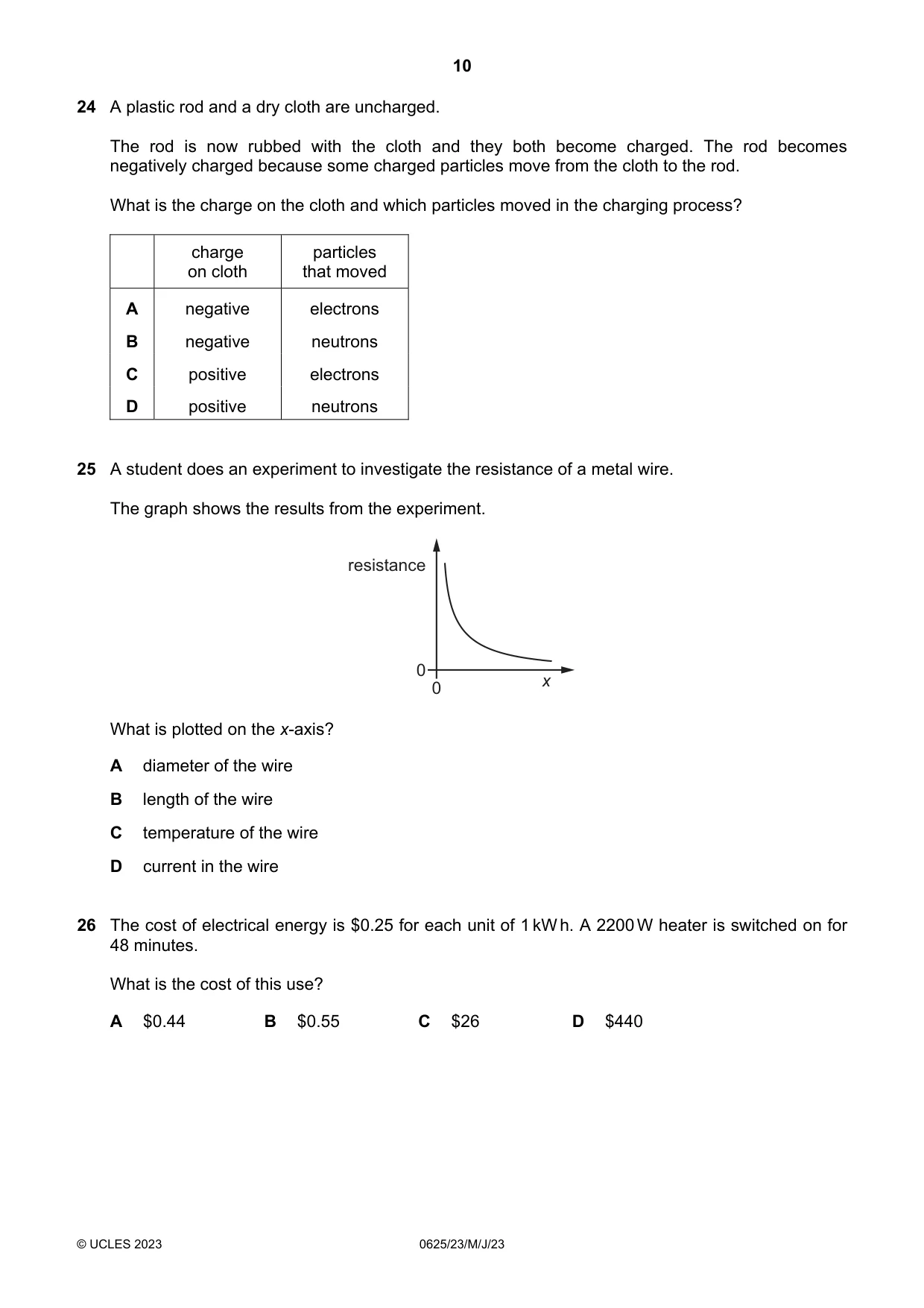 Cambridge IGCSE Physics 0625 2023 May/June Paper 2 · Variant 3 question paper, page 10 of 16