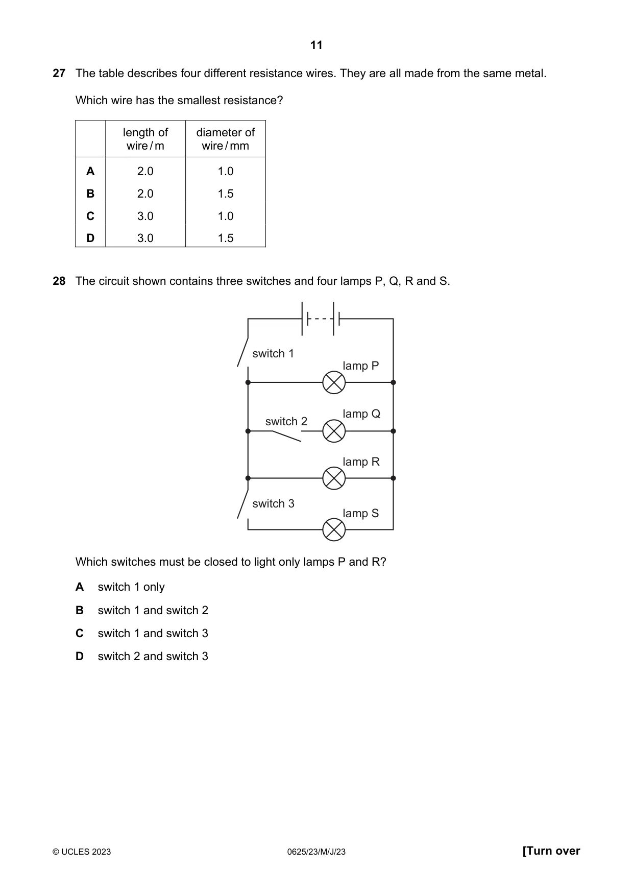 Cambridge IGCSE Physics 0625 2023 May/June Paper 2 · Variant 3 question paper, page 11 of 16