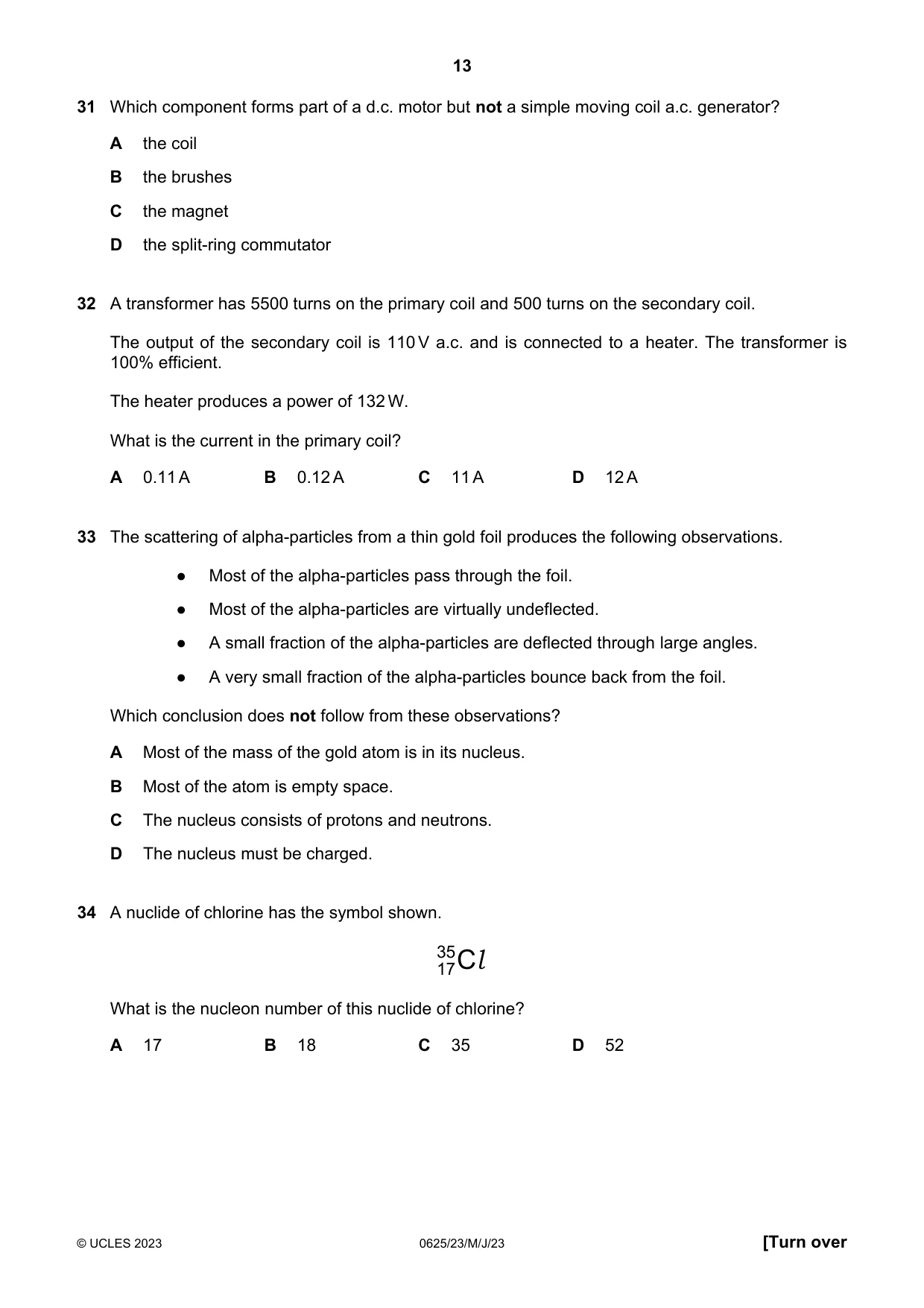 Cambridge IGCSE Physics 0625 2023 May/June Paper 2 · Variant 3 question paper, page 13 of 16