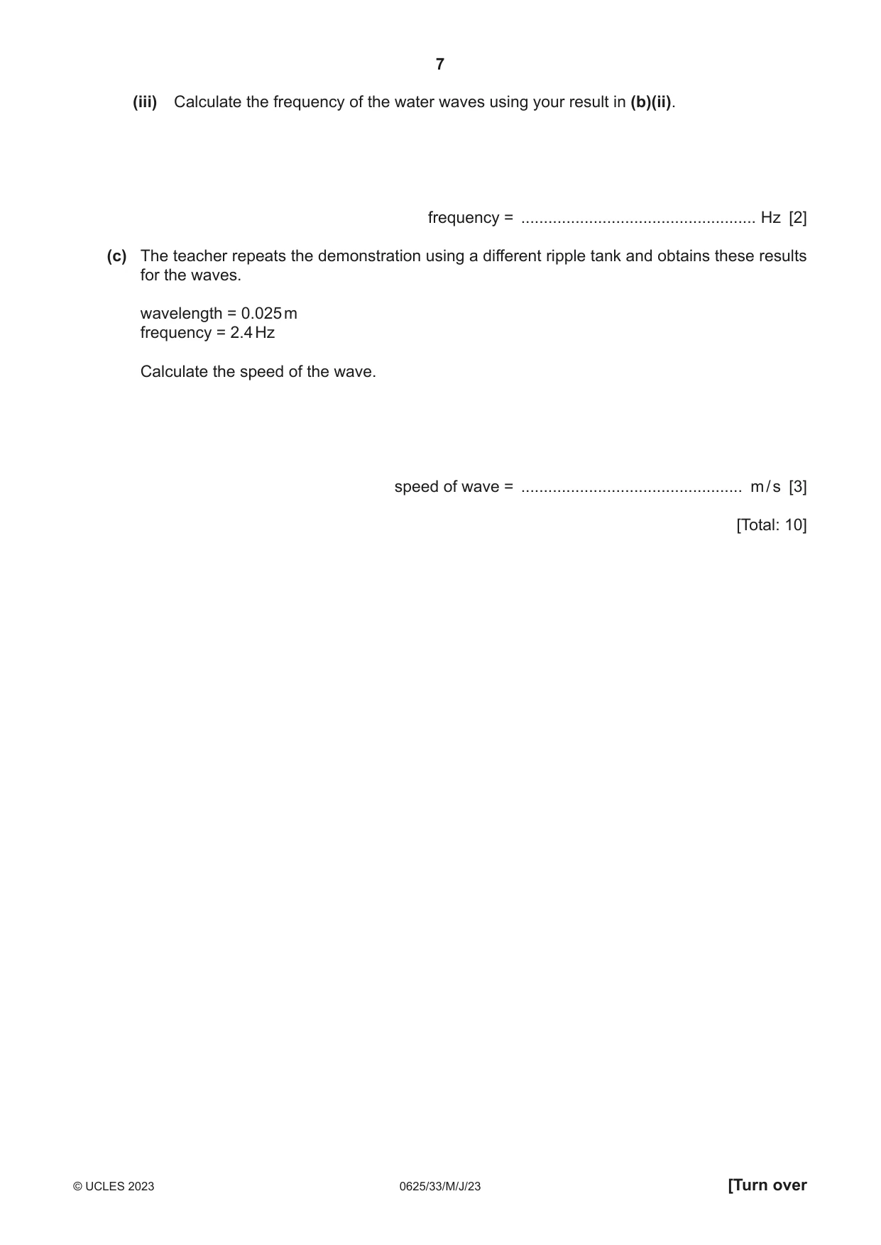 Cambridge IGCSE Physics 0625 2023 May/June Paper 3 · Variant 3 question paper, page 7 of 16