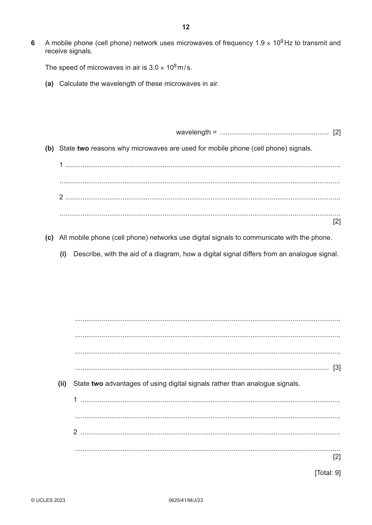 Cambridge IGCSE Physics 0625 2023 May/June Paper 4 · Variant 1 question paper, page 12 of 20