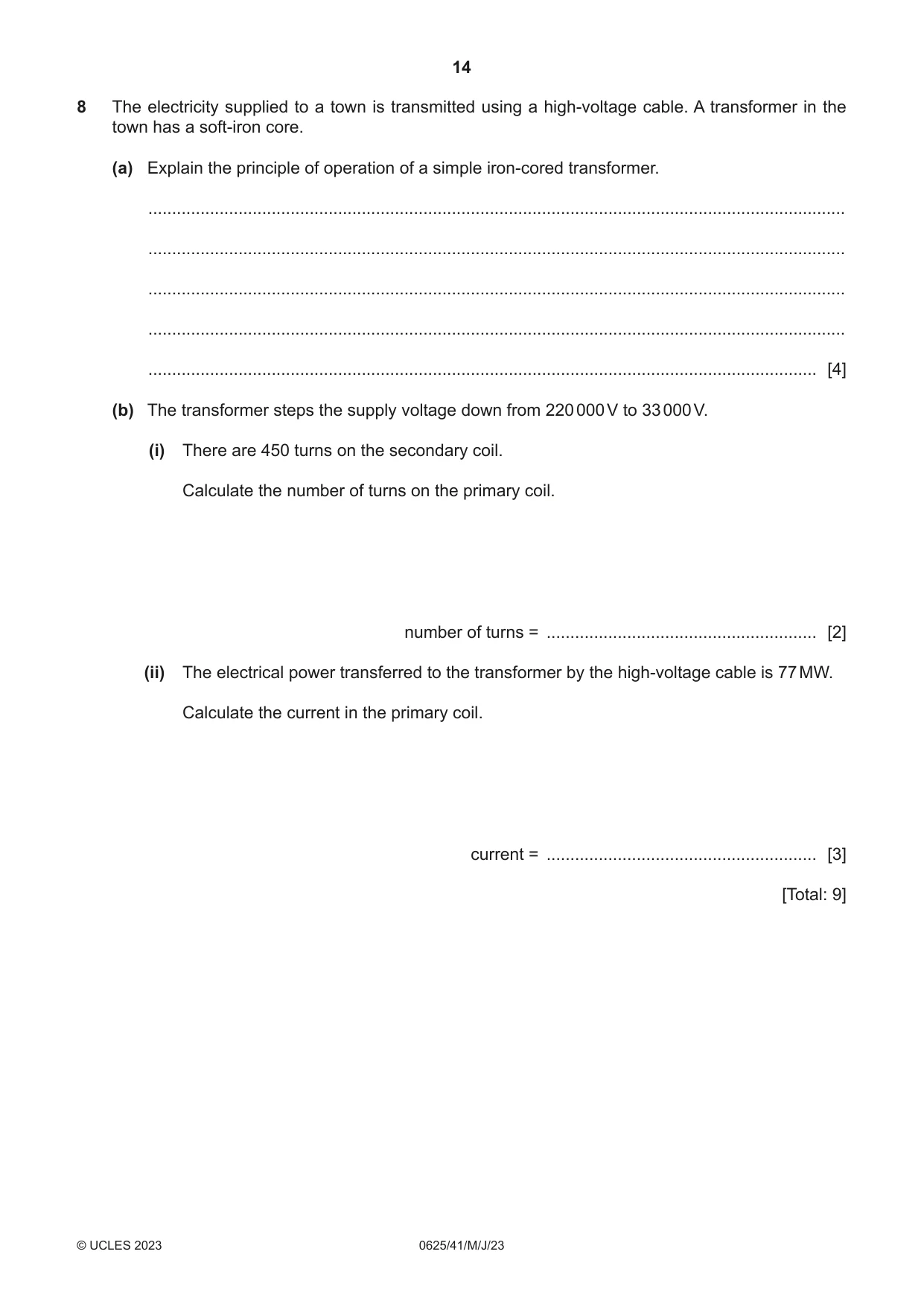 Cambridge IGCSE Physics 0625 2023 May/June Paper 4 · Variant 1 question paper, page 14 of 20