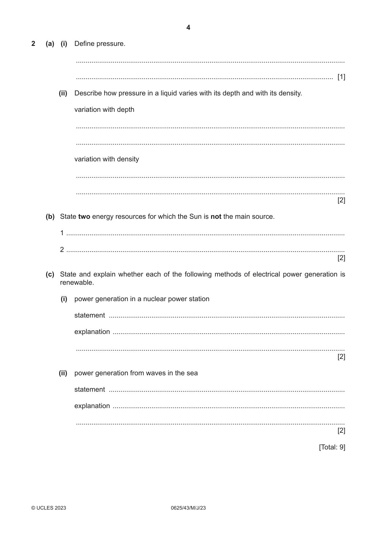 Cambridge IGCSE Physics 0625 2023 May/June Paper 4 · Variant 3 question paper, page 4 of 16