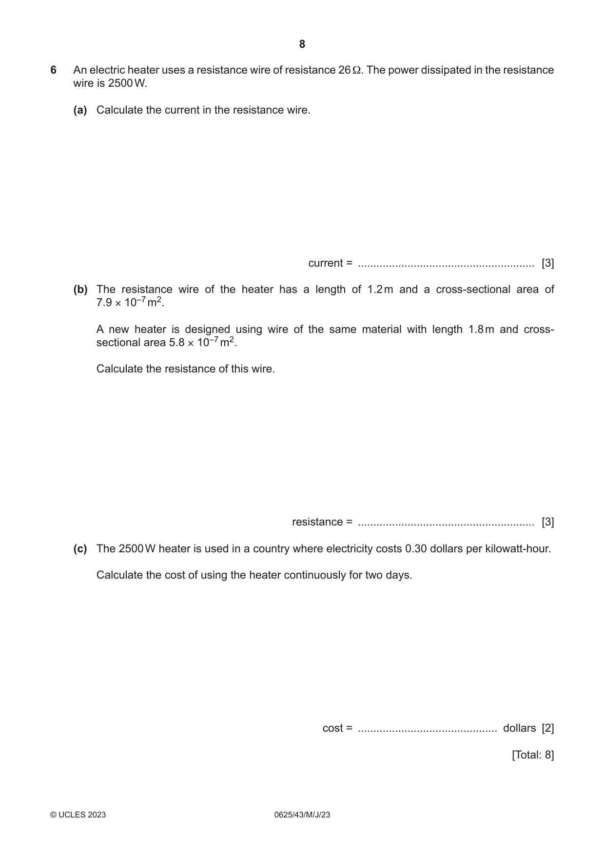 Cambridge IGCSE Physics 0625 2023 May/June Paper 4 · Variant 3 question paper, page 8 of 16