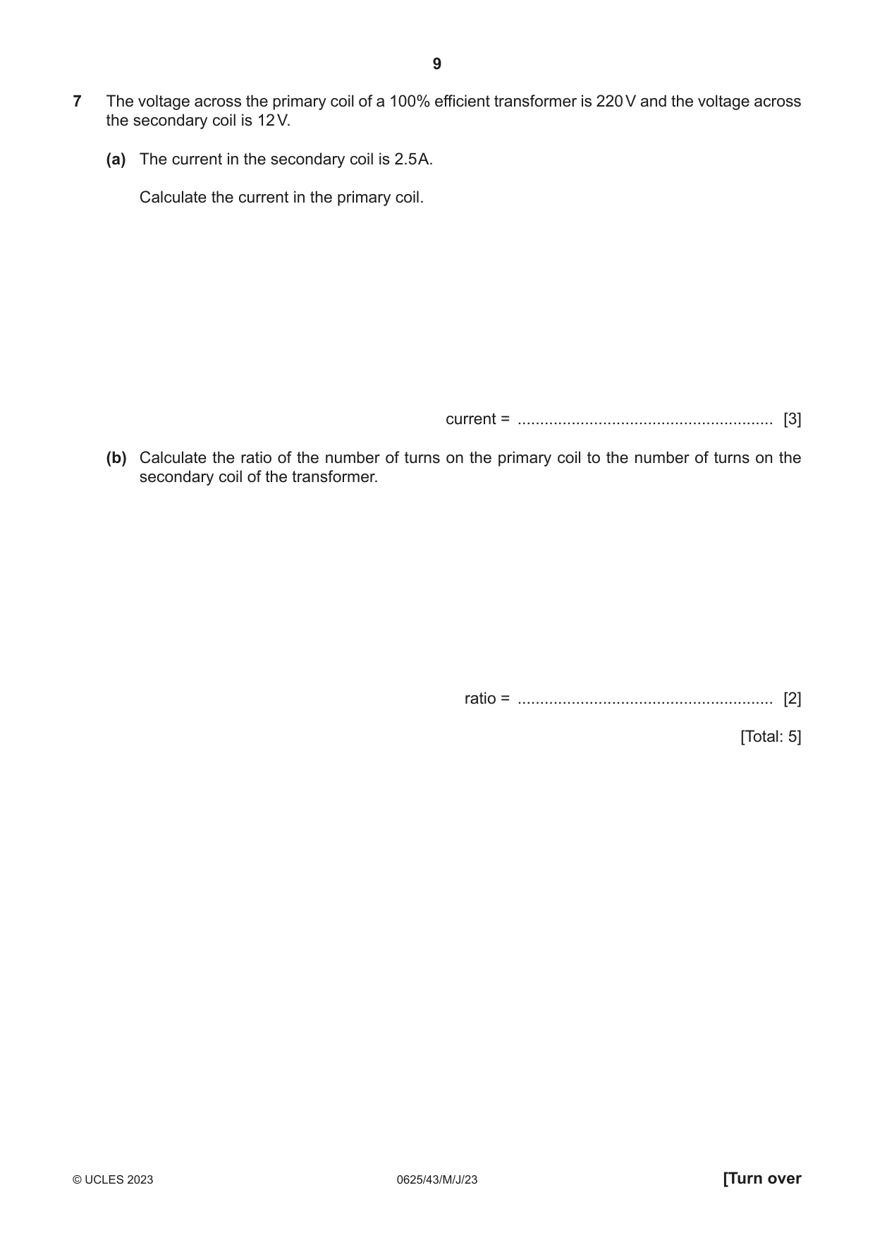 Cambridge IGCSE Physics 0625 2023 May/June Paper 4 · Variant 3 question paper, page 9 of 16