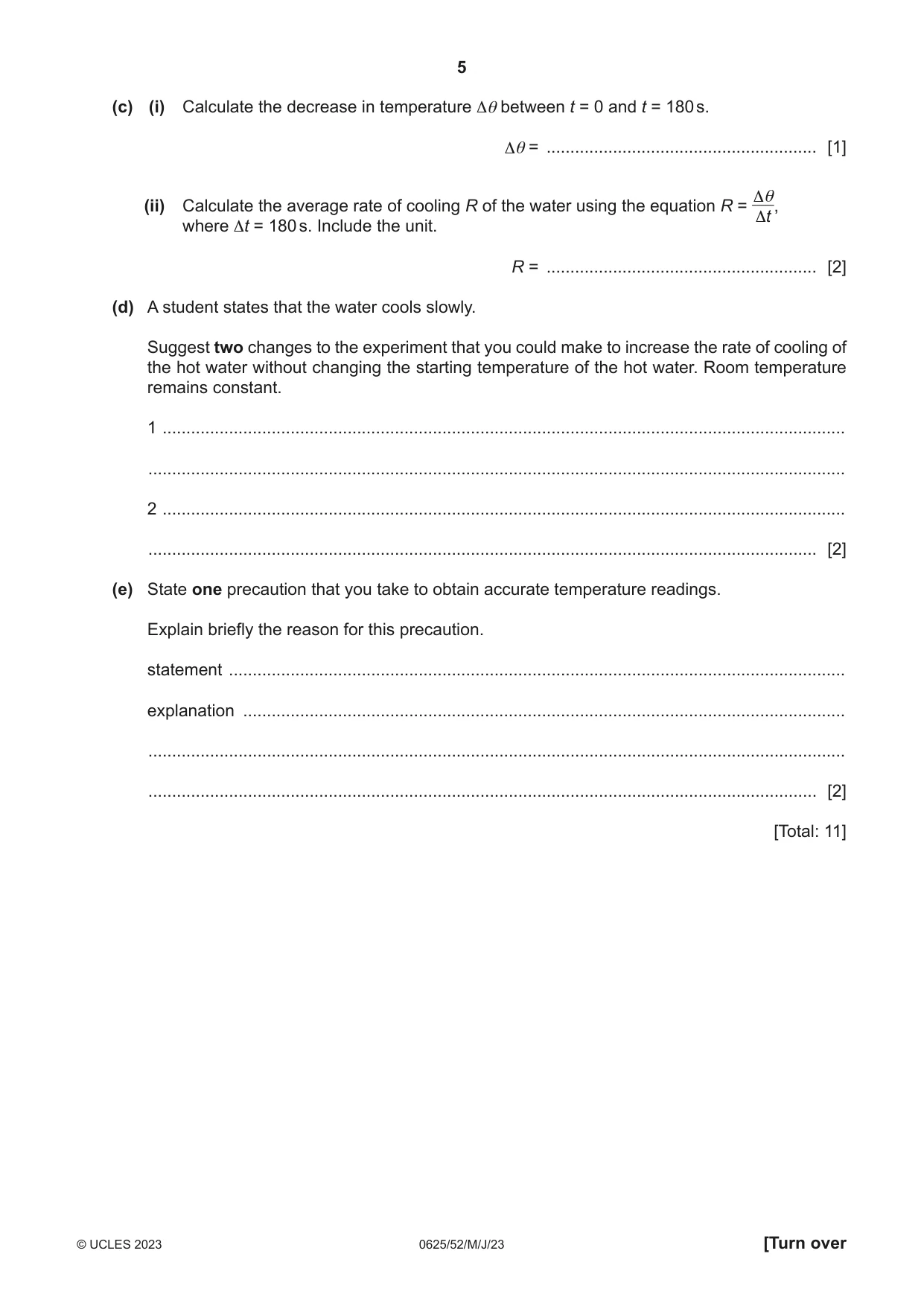Cambridge IGCSE Physics 0625 2023 May/June Paper 5 · Variant 2 question paper, page 5 of 12