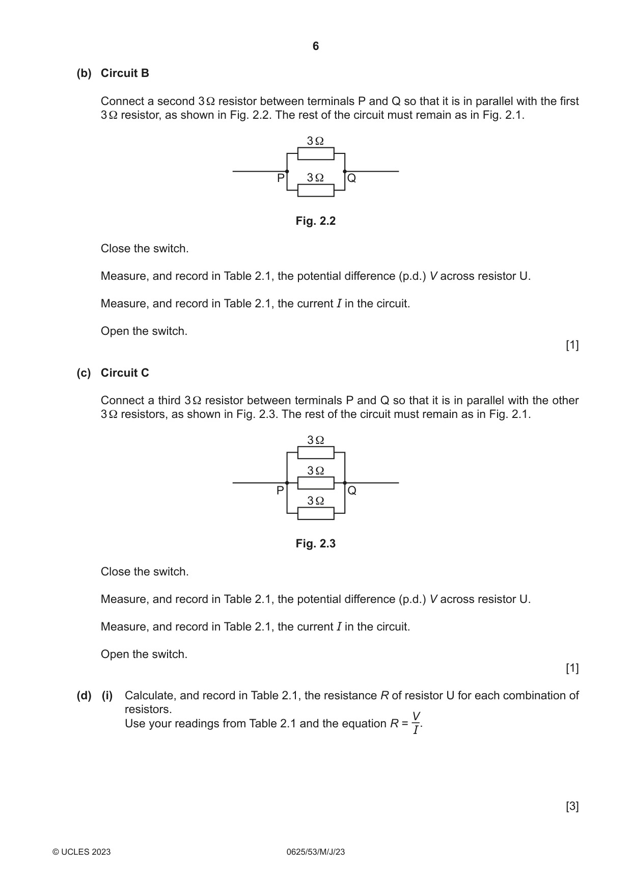 Cambridge IGCSE Physics 0625 2023 May/June Paper 5 · Variant 3 question paper, page 6 of 12