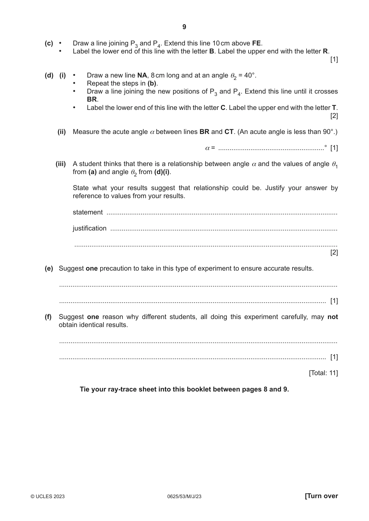 Cambridge IGCSE Physics 0625 2023 May/June Paper 5 · Variant 3 question paper, page 9 of 12