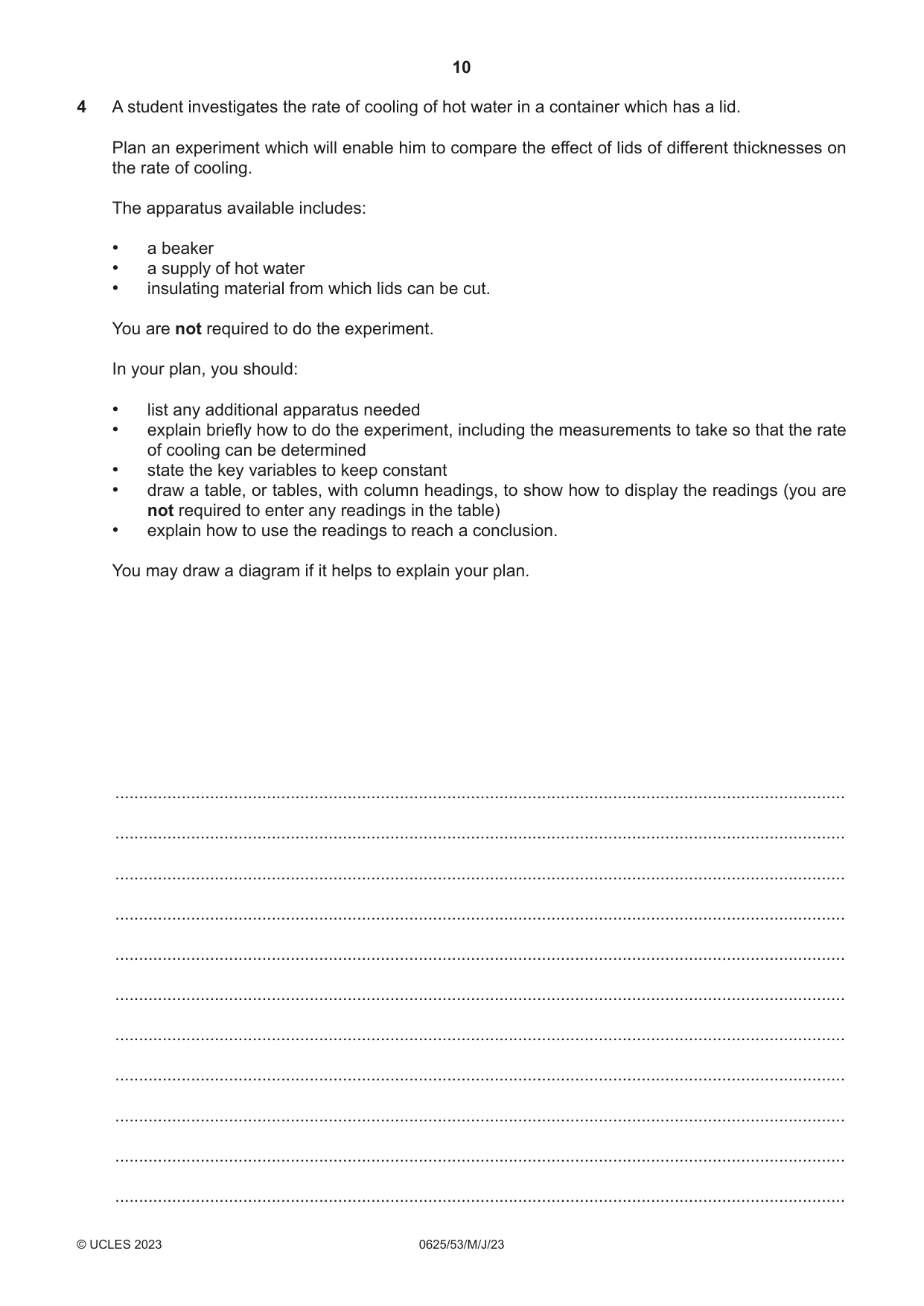 Cambridge IGCSE Physics 0625 2023 May/June Paper 5 · Variant 3 question paper, page 10 of 12