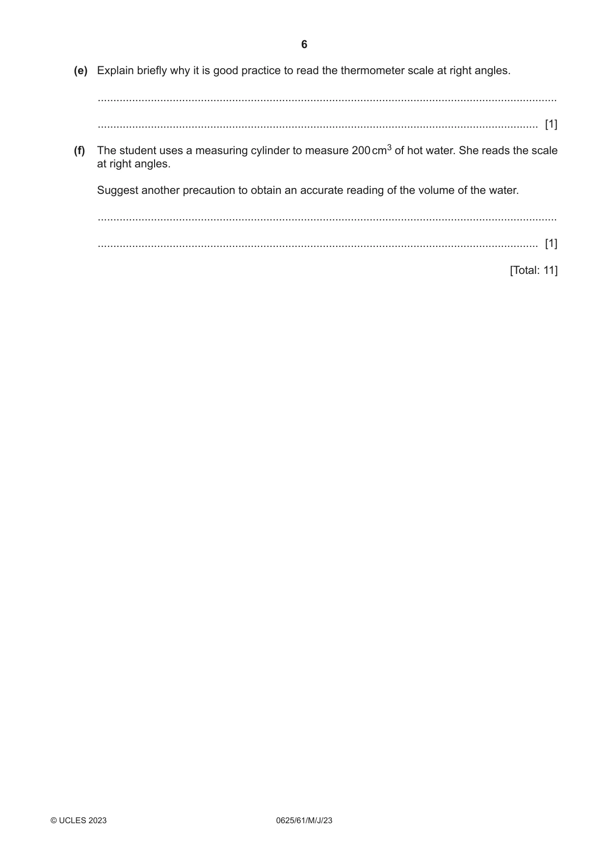Cambridge IGCSE Physics 0625 2023 May/June Paper 6 · Variant 1 question paper, page 6 of 12