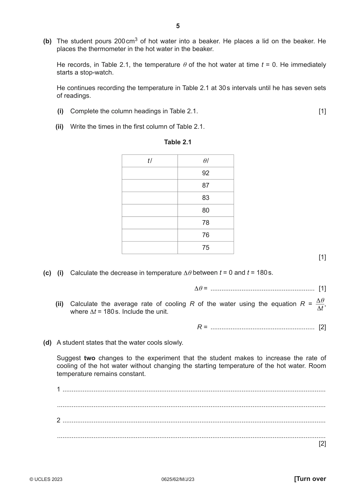 Cambridge IGCSE Physics 0625 2023 May/June Paper 6 · Variant 2 question paper, page 5 of 12