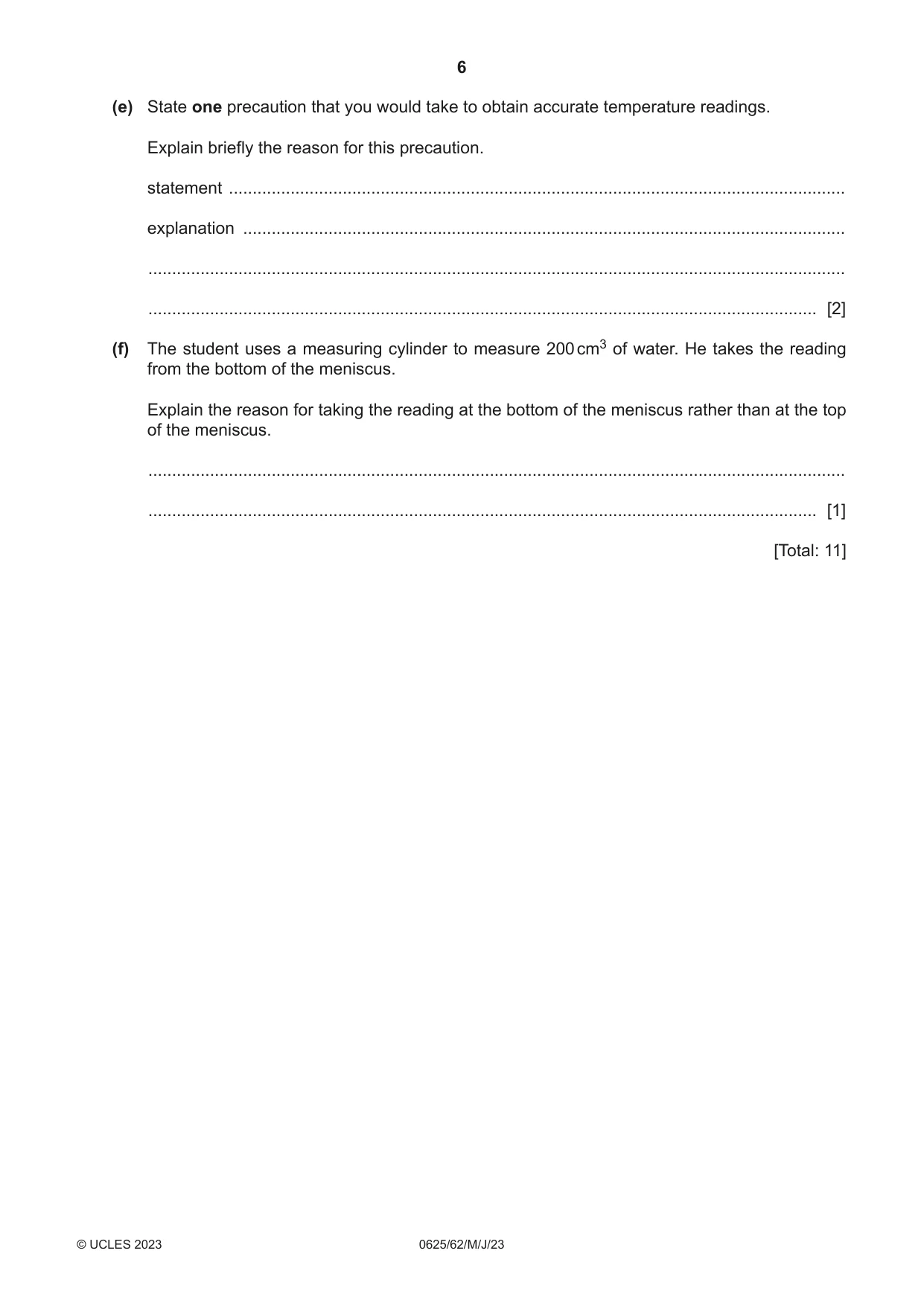 Cambridge IGCSE Physics 0625 2023 May/June Paper 6 · Variant 2 question paper, page 6 of 12