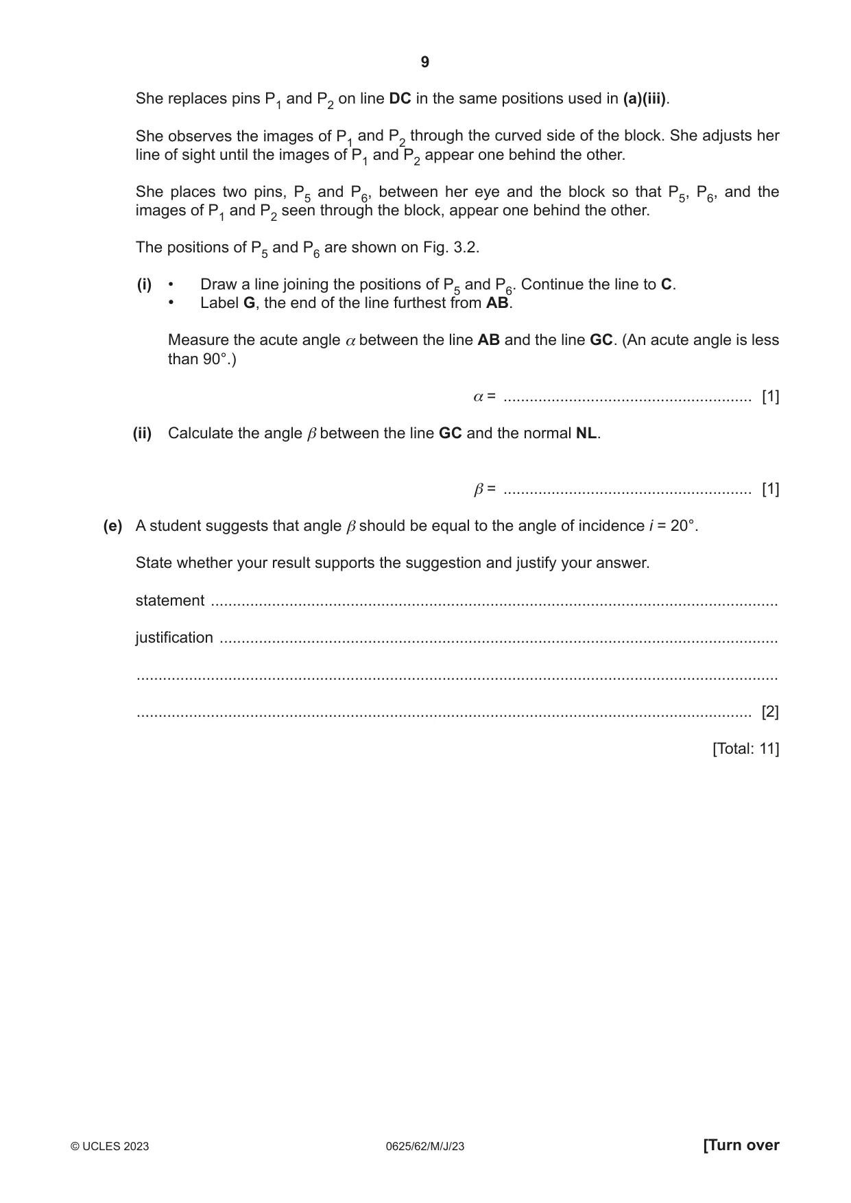 Cambridge IGCSE Physics 0625 2023 May/June Paper 6 · Variant 2 question paper, page 9 of 12