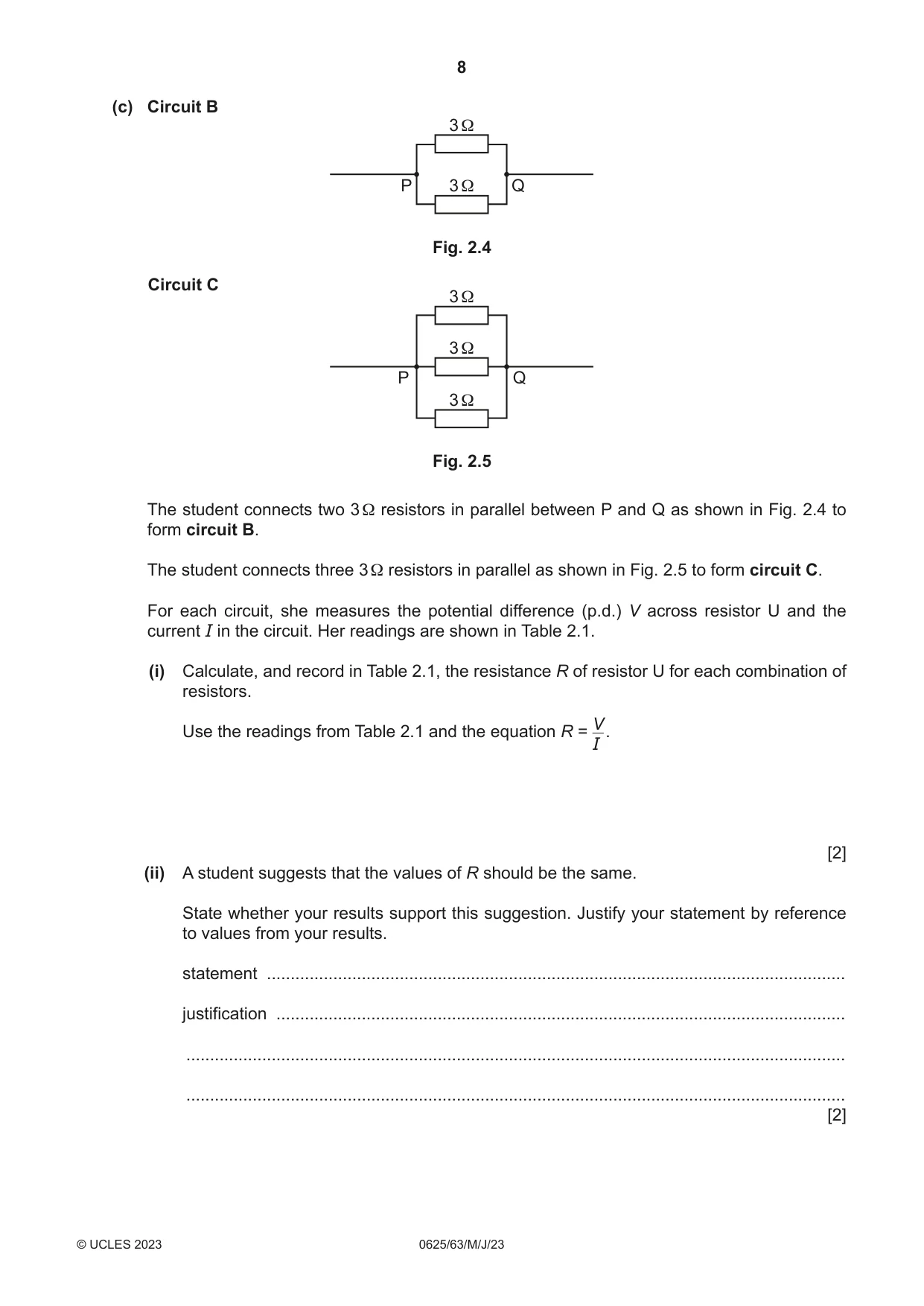 Cambridge IGCSE Physics 0625 2023 May/June Paper 6 · Variant 3 question paper, page 8 of 16