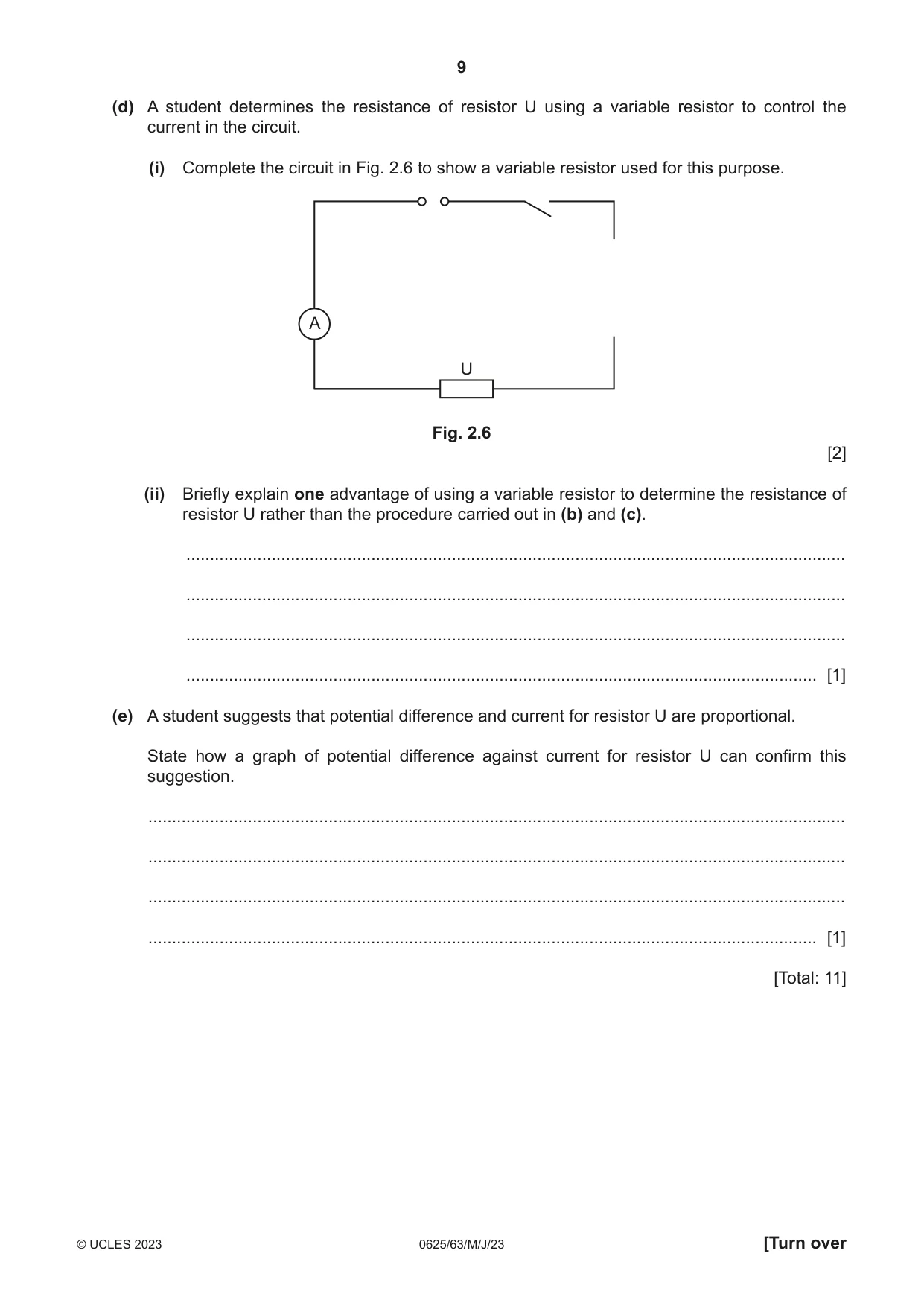 Cambridge IGCSE Physics 0625 2023 May/June Paper 6 · Variant 3 question paper, page 9 of 16