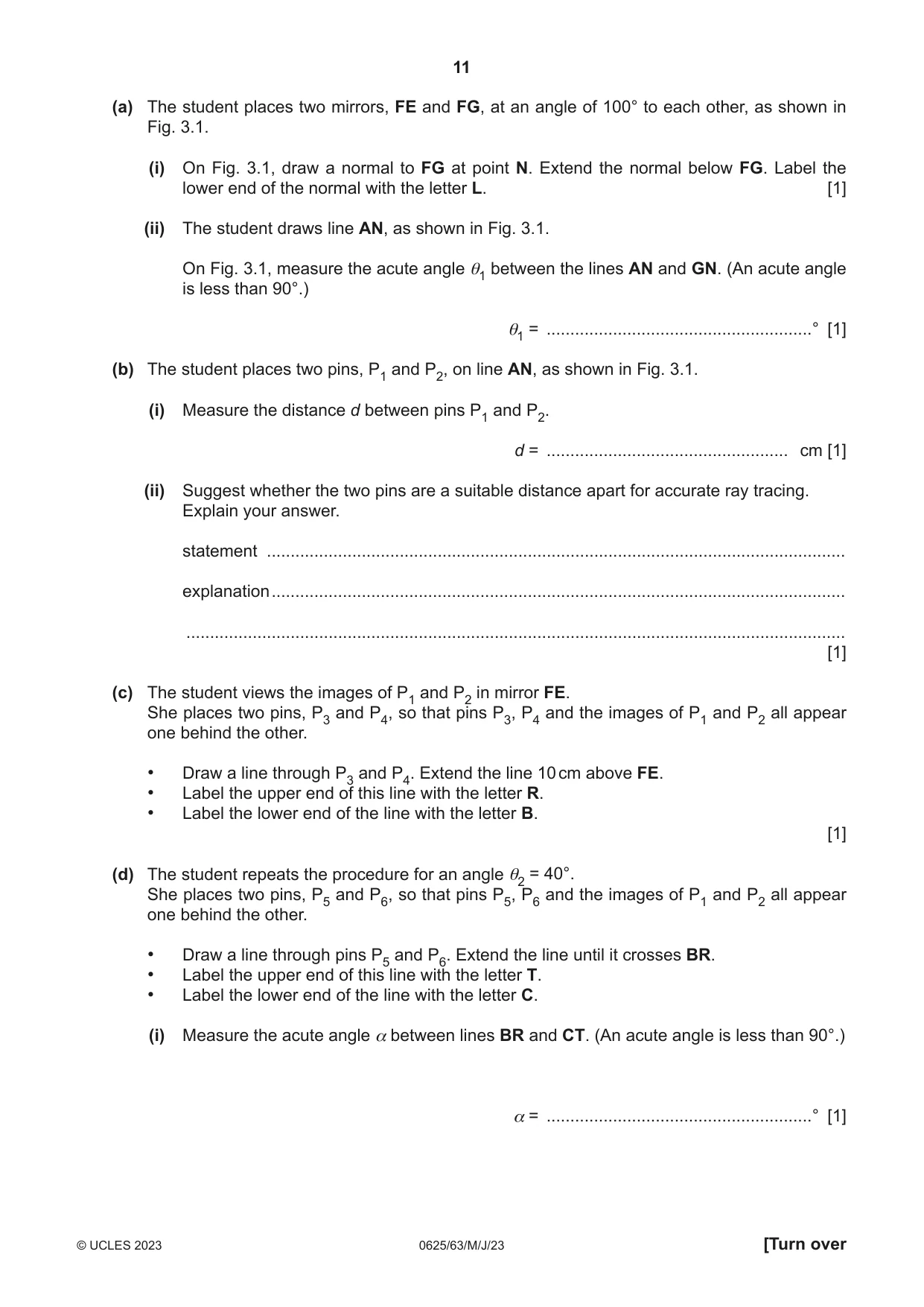 Cambridge IGCSE Physics 0625 2023 May/June Paper 6 · Variant 3 question paper, page 11 of 16