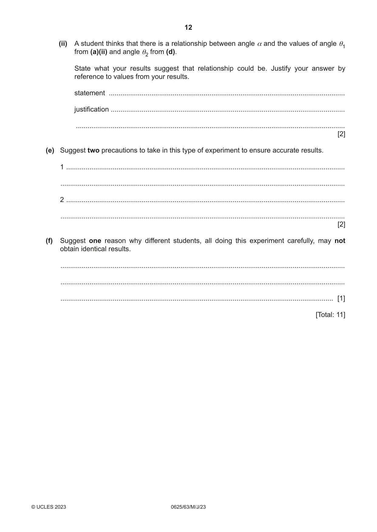 Cambridge IGCSE Physics 0625 2023 May/June Paper 6 · Variant 3 question paper, page 12 of 16