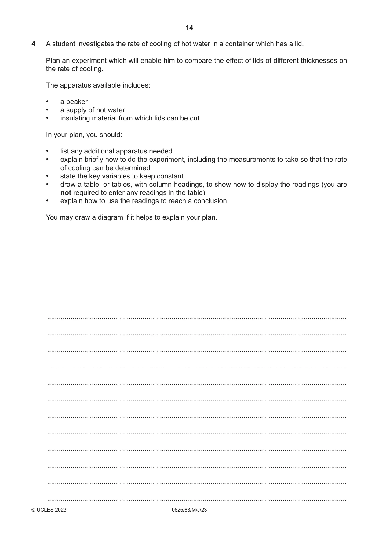 Cambridge IGCSE Physics 0625 2023 May/June Paper 6 · Variant 3 question paper, page 14 of 16