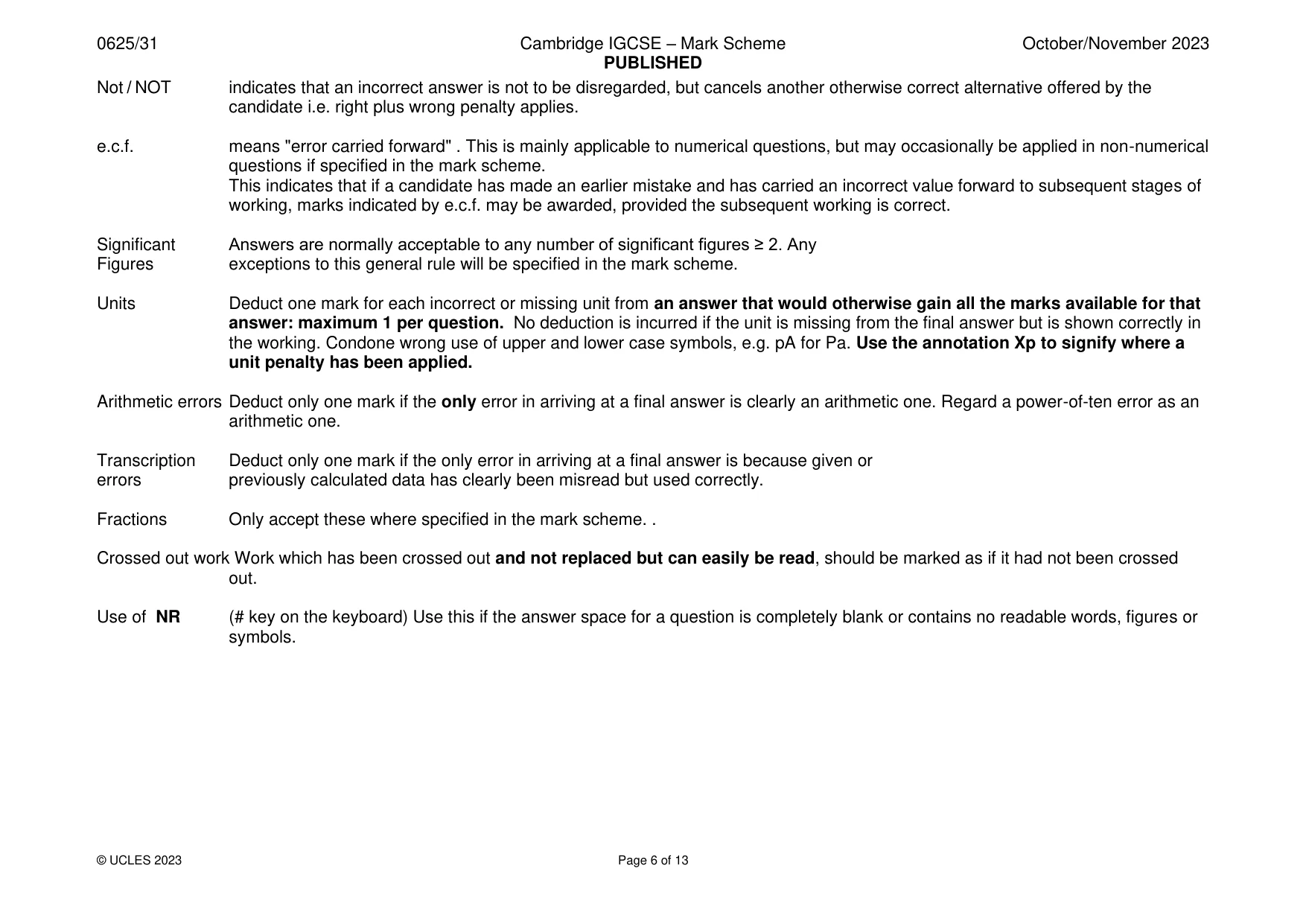 Mark scheme, page 6 of 13