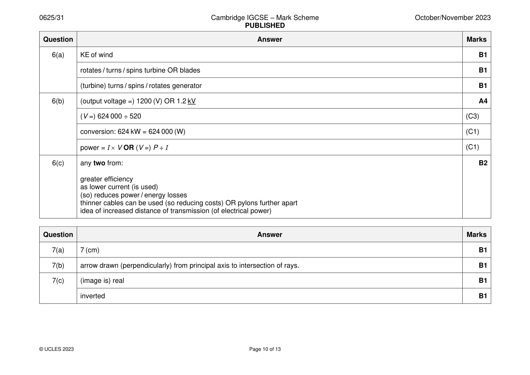 Mark scheme, page 10 of 13